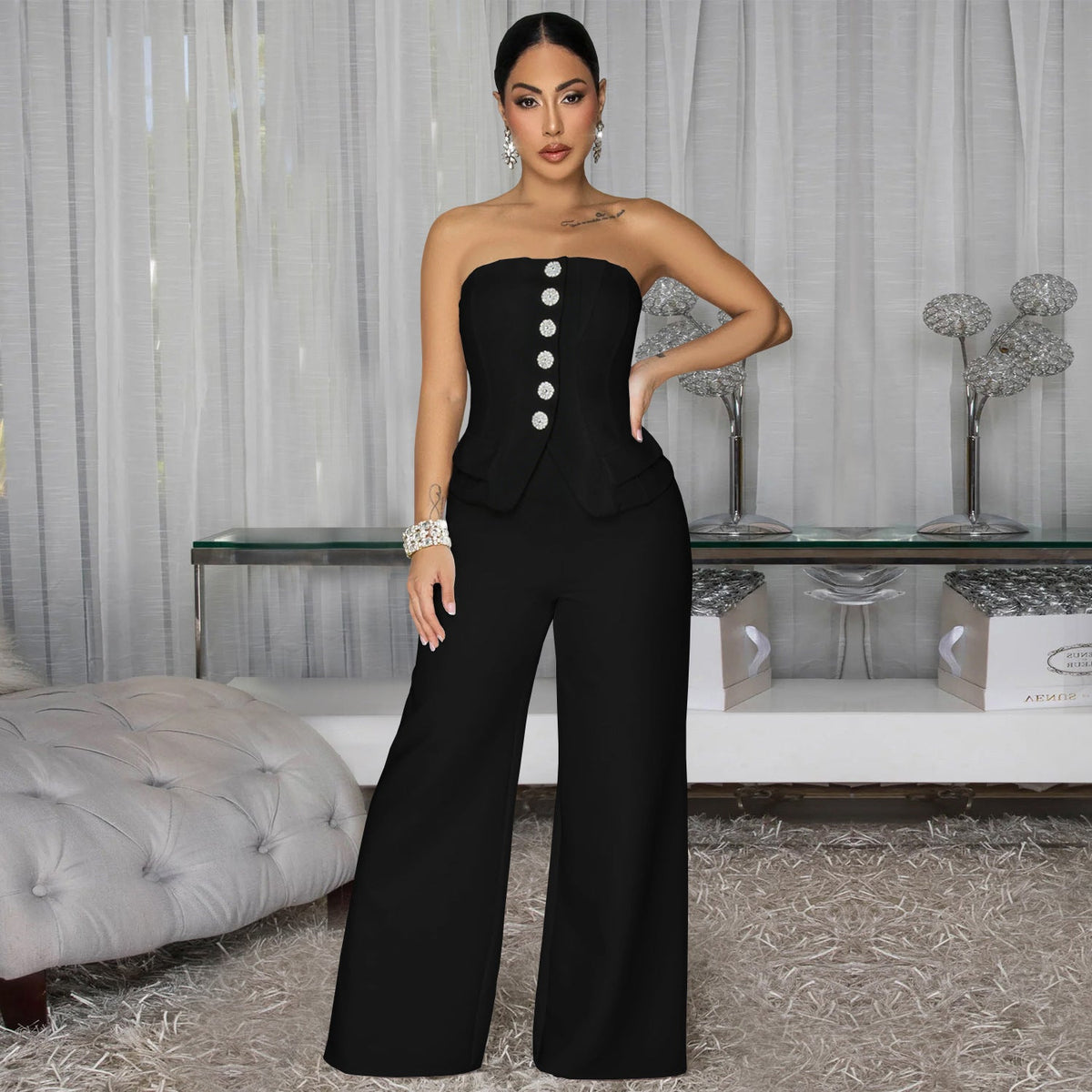 C7628 Cross-Border Aliexpress Amazon European And American Fashion Women's Sexy Tube Top Backless Casual Wide-Leg Jumpsuit