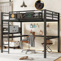 Full Size Loft Bed Frame with Desk and Storage Basket