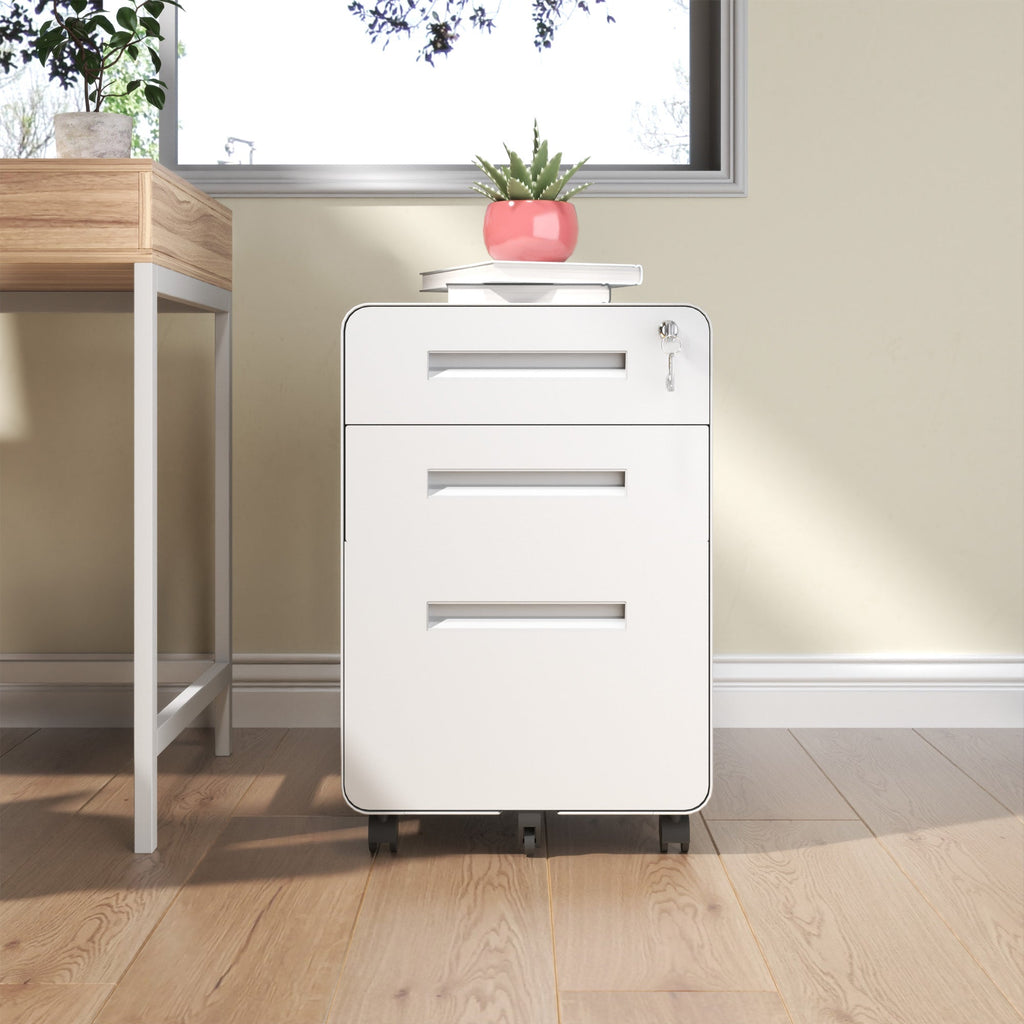 3-Drawer Wide Mobile File Cabinet with Lock