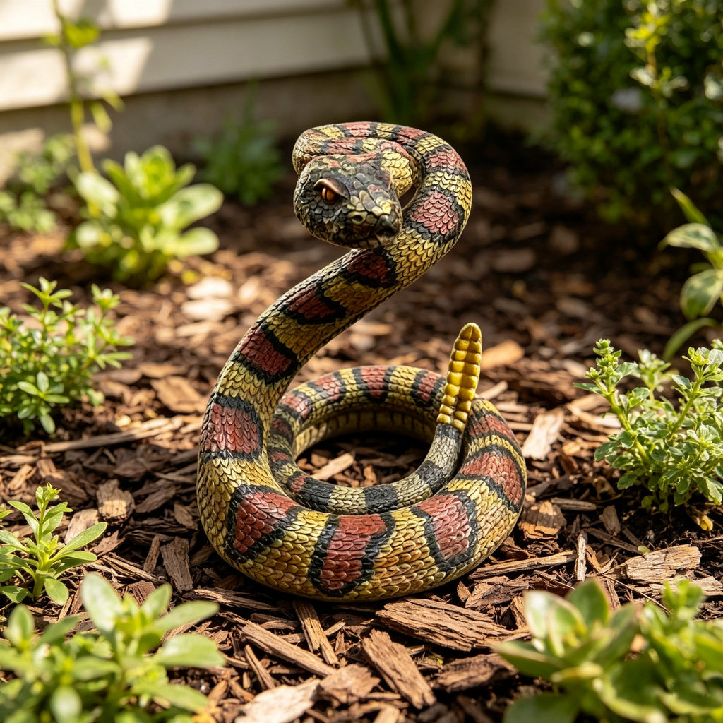 10" Snake Statue - Western Diamondback Rattlesnake Figurine