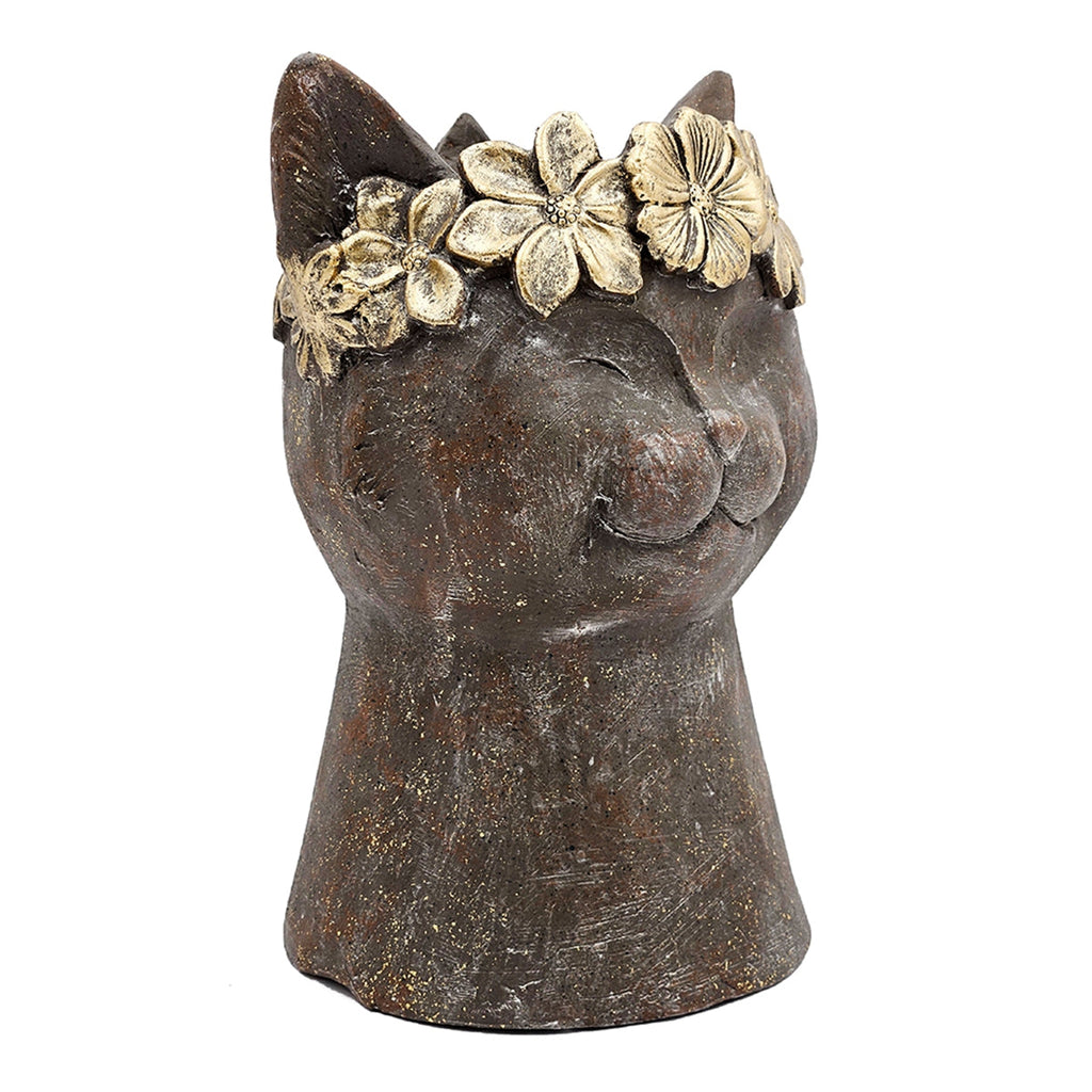 8.5x7.7x12.4" Magnesium Cat Statue Planter with Textured