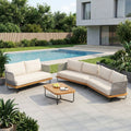 Lucca Outdoor 6 Seater Acacia Wood and Rope Woven Patio Conversation Set