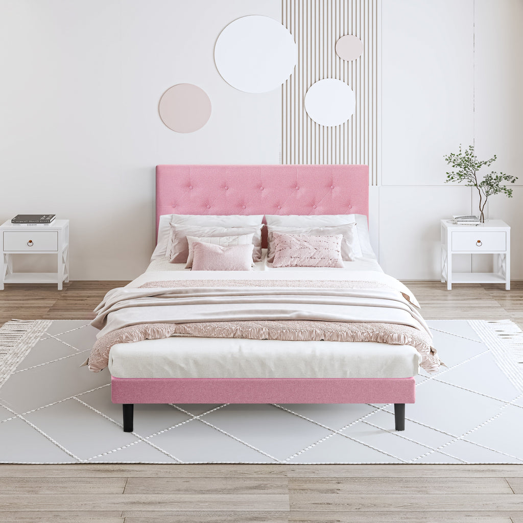Queen Size Upholstered Platform Bed Frame with Modern Button Tufted