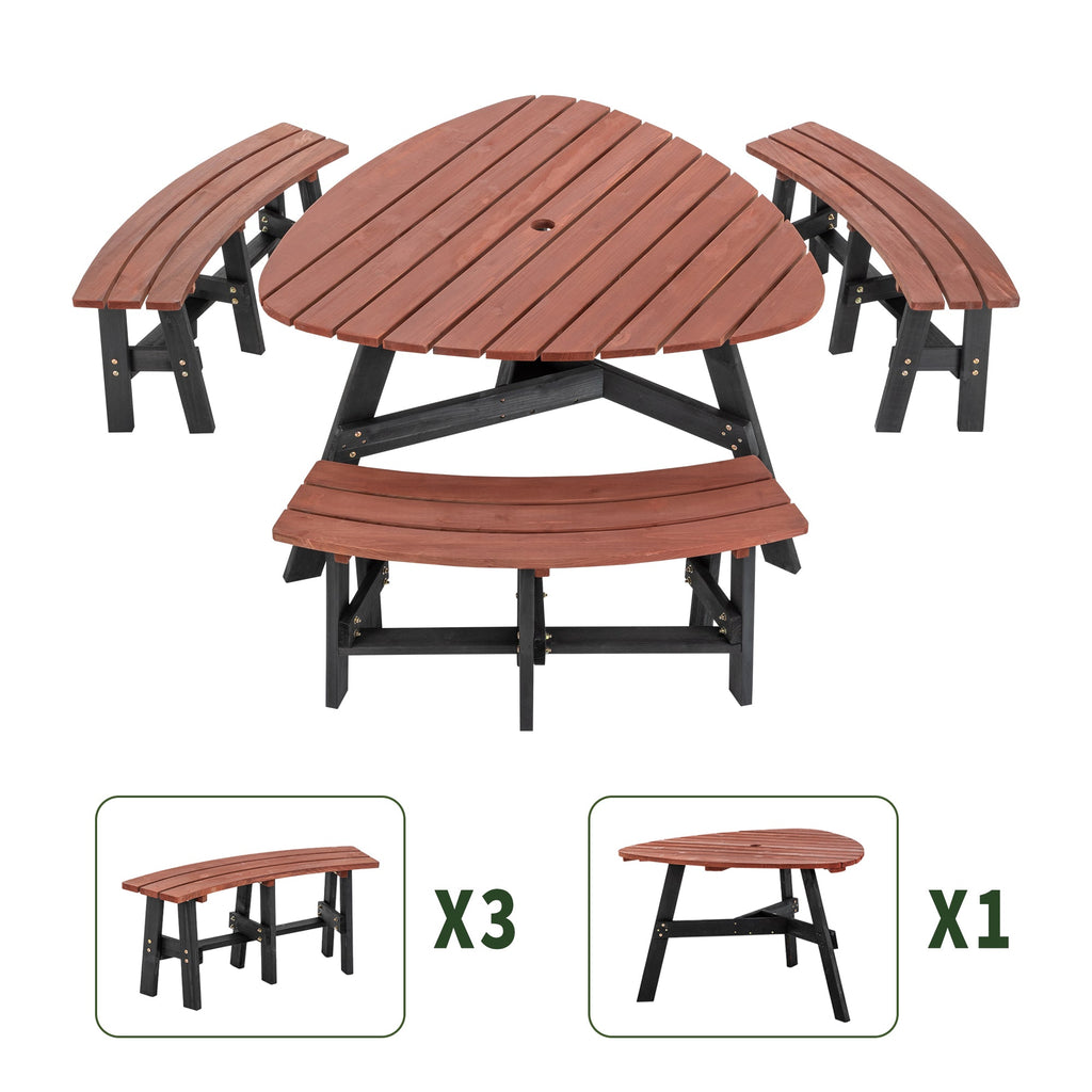 6-Person Semi-Circular Outdoor Solid Fir Wood Picnic Table Set