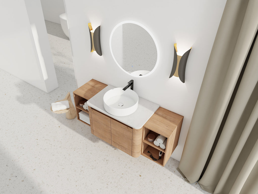 54" Wall-Mounted Bathroom Vanity with Ceramic Art Sink