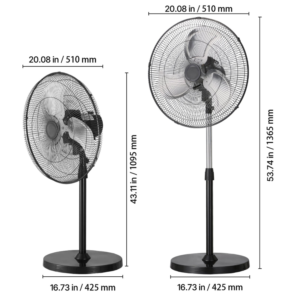 18" Industrial Pedestal Fan 3-Speed Oscillating Fan