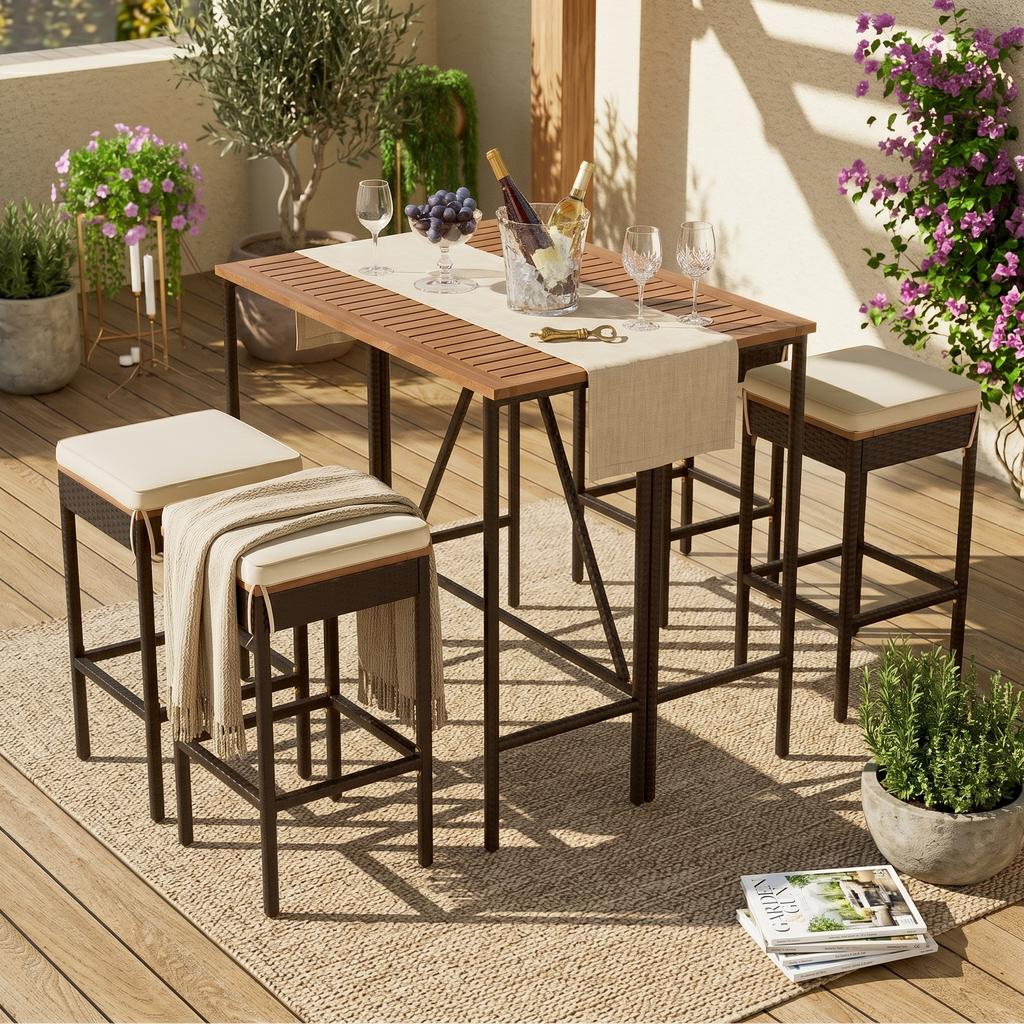 GO 5-Piece Outdoor Acacia Wood Bar Height Table And Stools Set