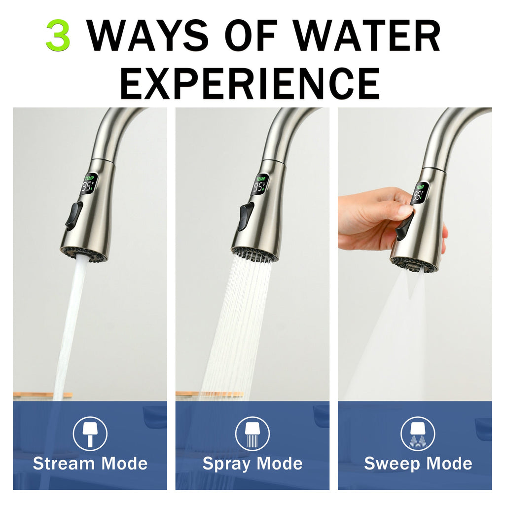 3-in-1 Kitchen Faucet with LED Temperature Display