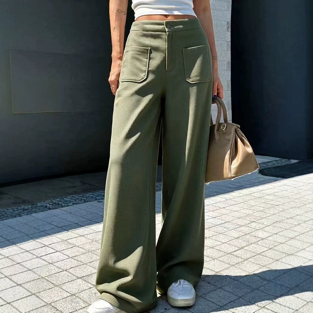 Women's Casual Loose-fit Waffle-knit Multi-color Wide-leg Pants