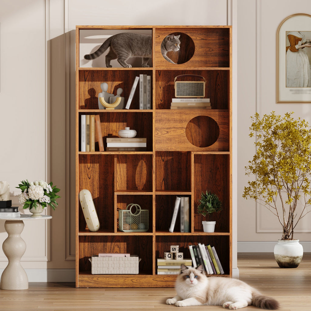 Modern 2 IN 1 Wood Bookshelf Cat House