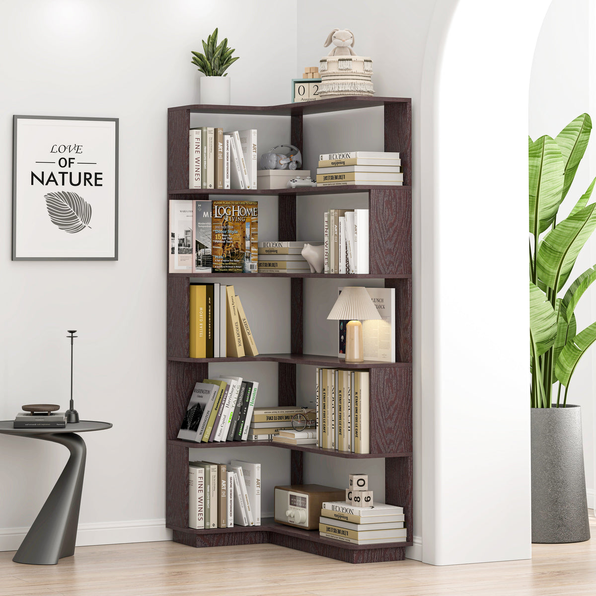 Extended Size Freestanding L-Shaped Corner Bookshelf