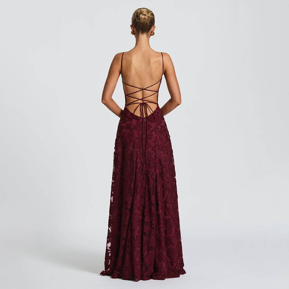 Cross-Border Amazon European And American Style Women's Evening Dress New Fashion Versatile Hot Girl Style Burgundy Sexy Suspender Dress