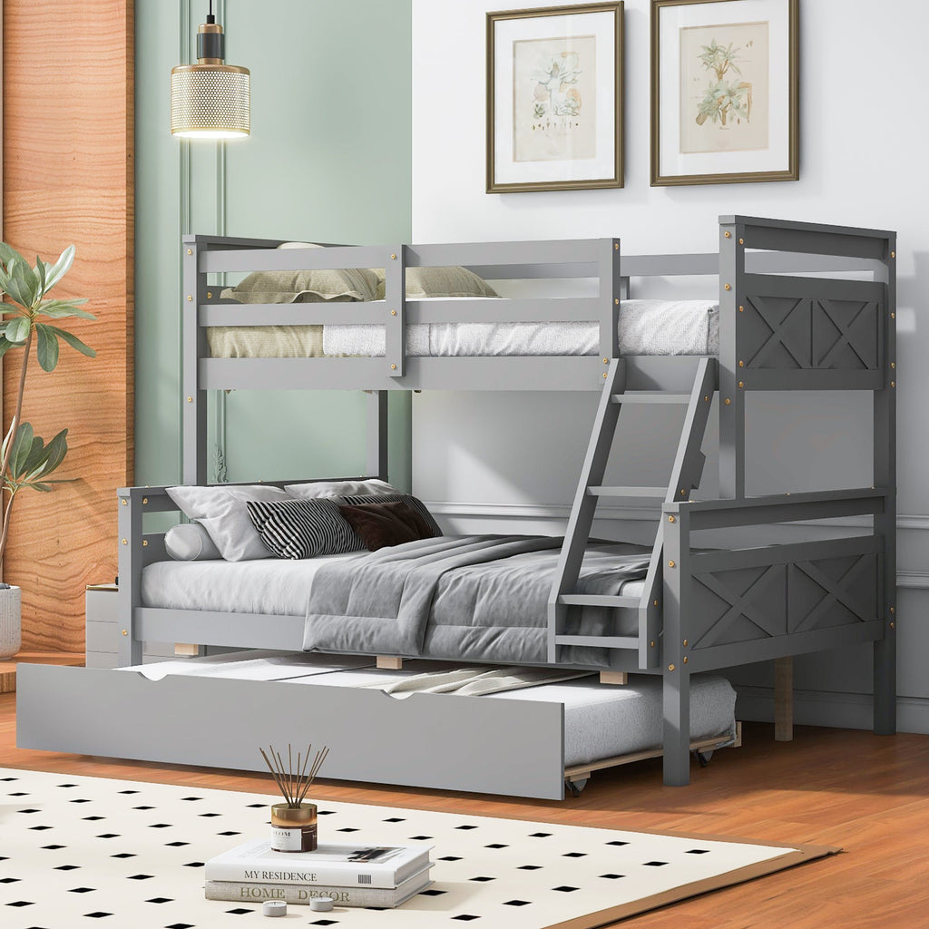 Twin Over Full Bunk Bed with Ladder, Trundle & Safety Guardrail