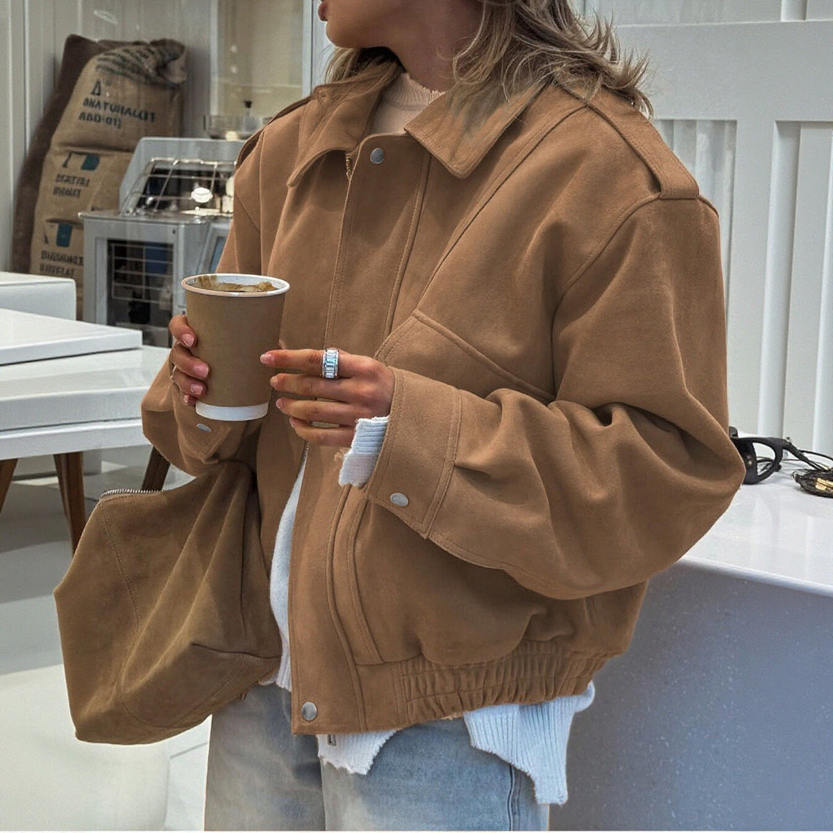 New Autumn Winter Womens Fashion Loose-fitting Suede-velvet Coat Top