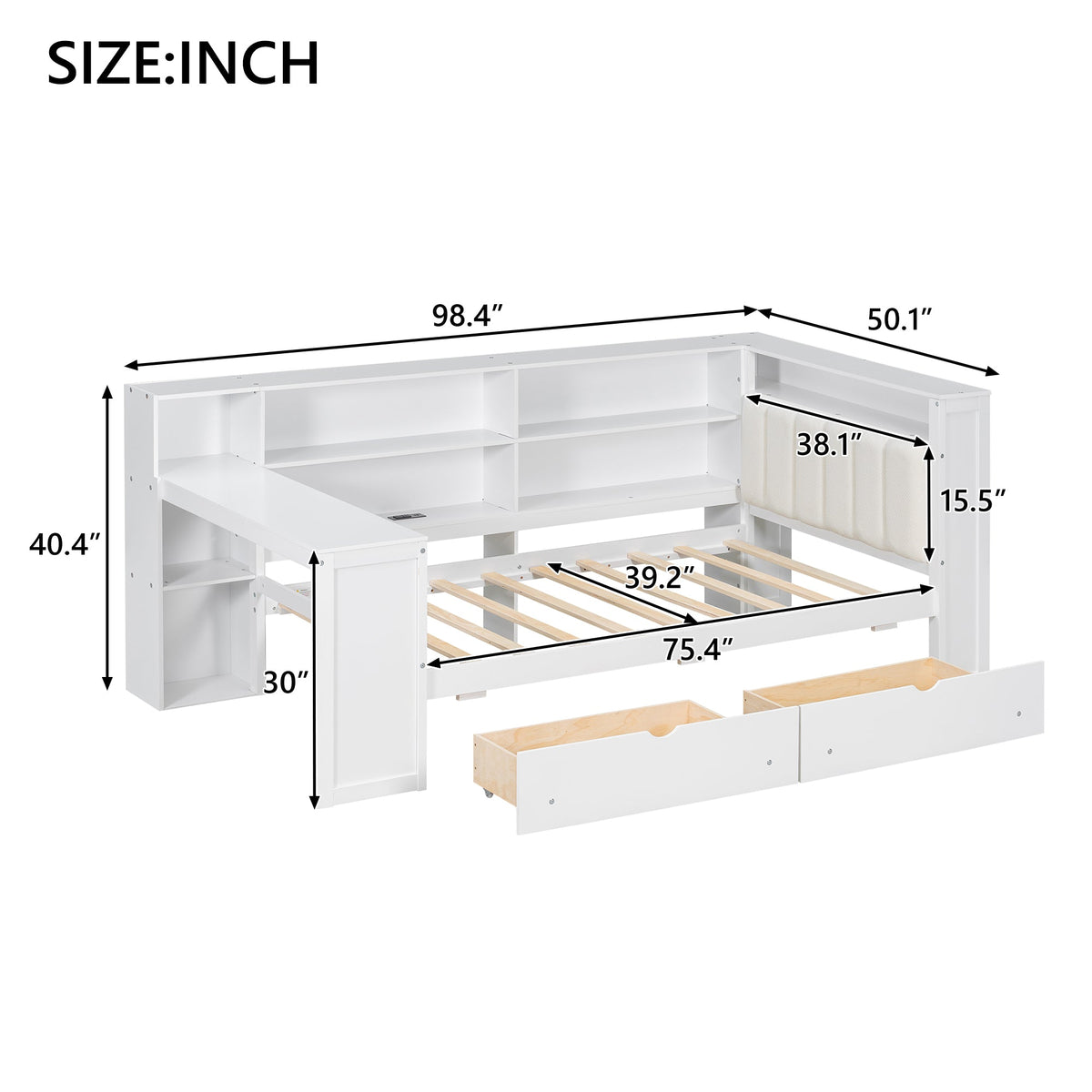 Wood Twin Size Platform Bed with Storage Shelves, Drawers, and LED