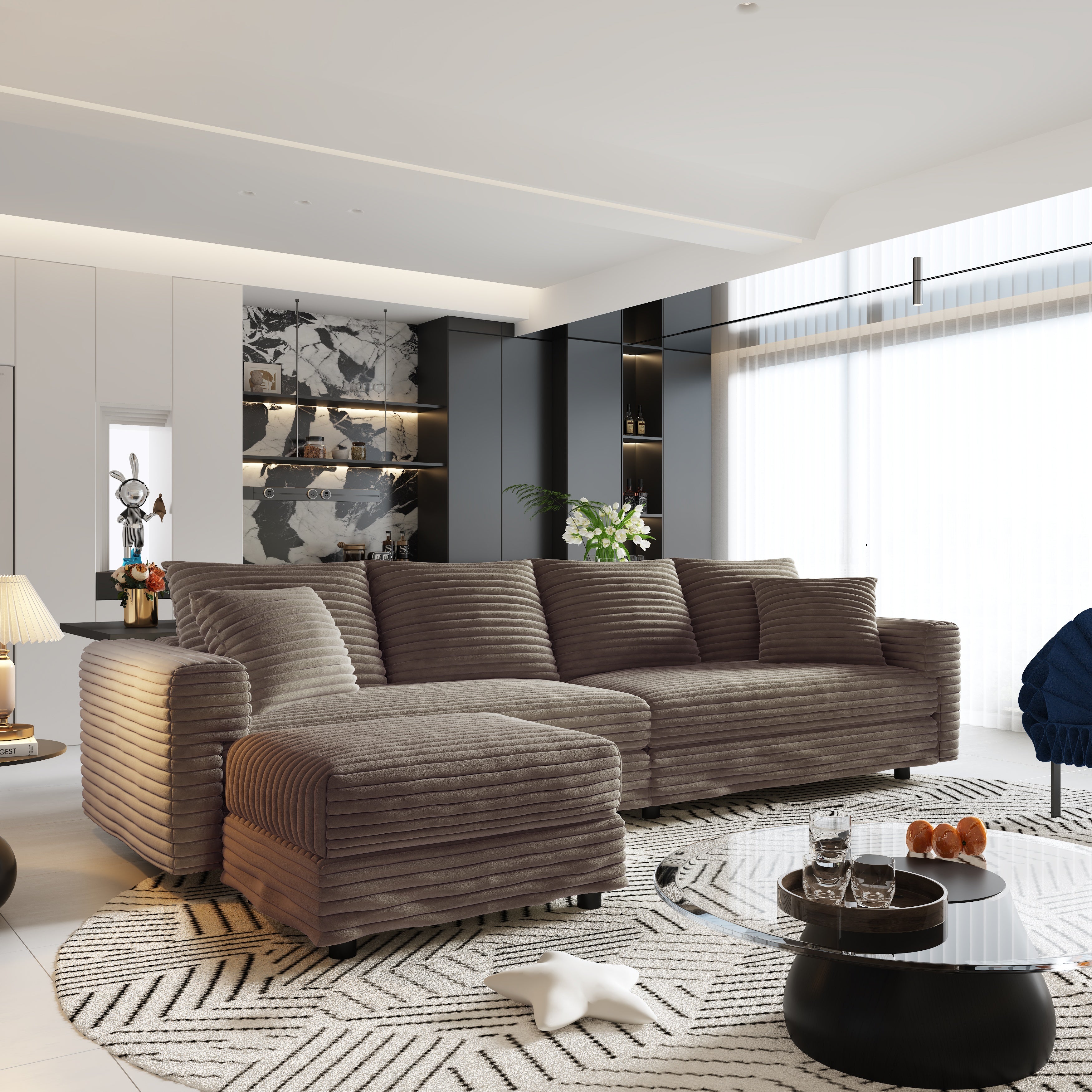 Plush Corduroy 4-Seat Sofa