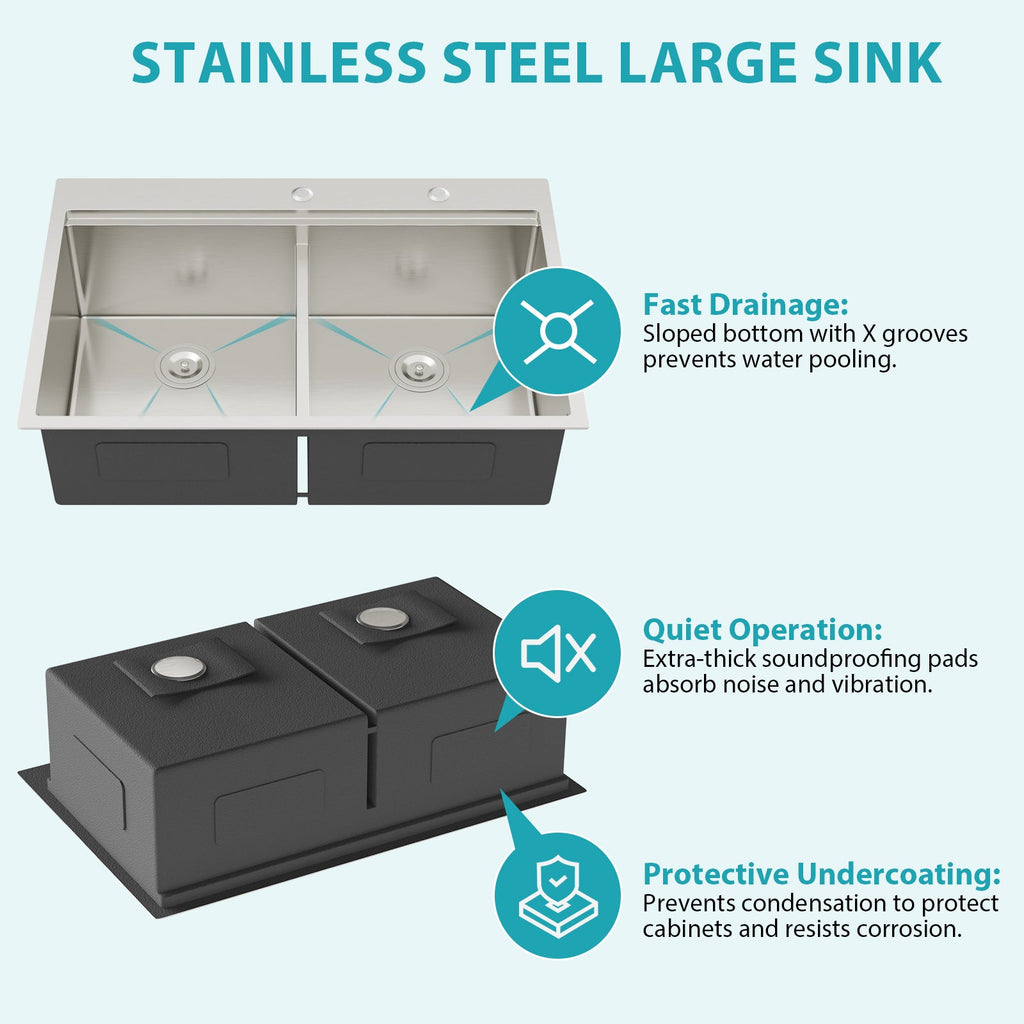 Topmount Drop In Kitchen Sink - 33"x 22"