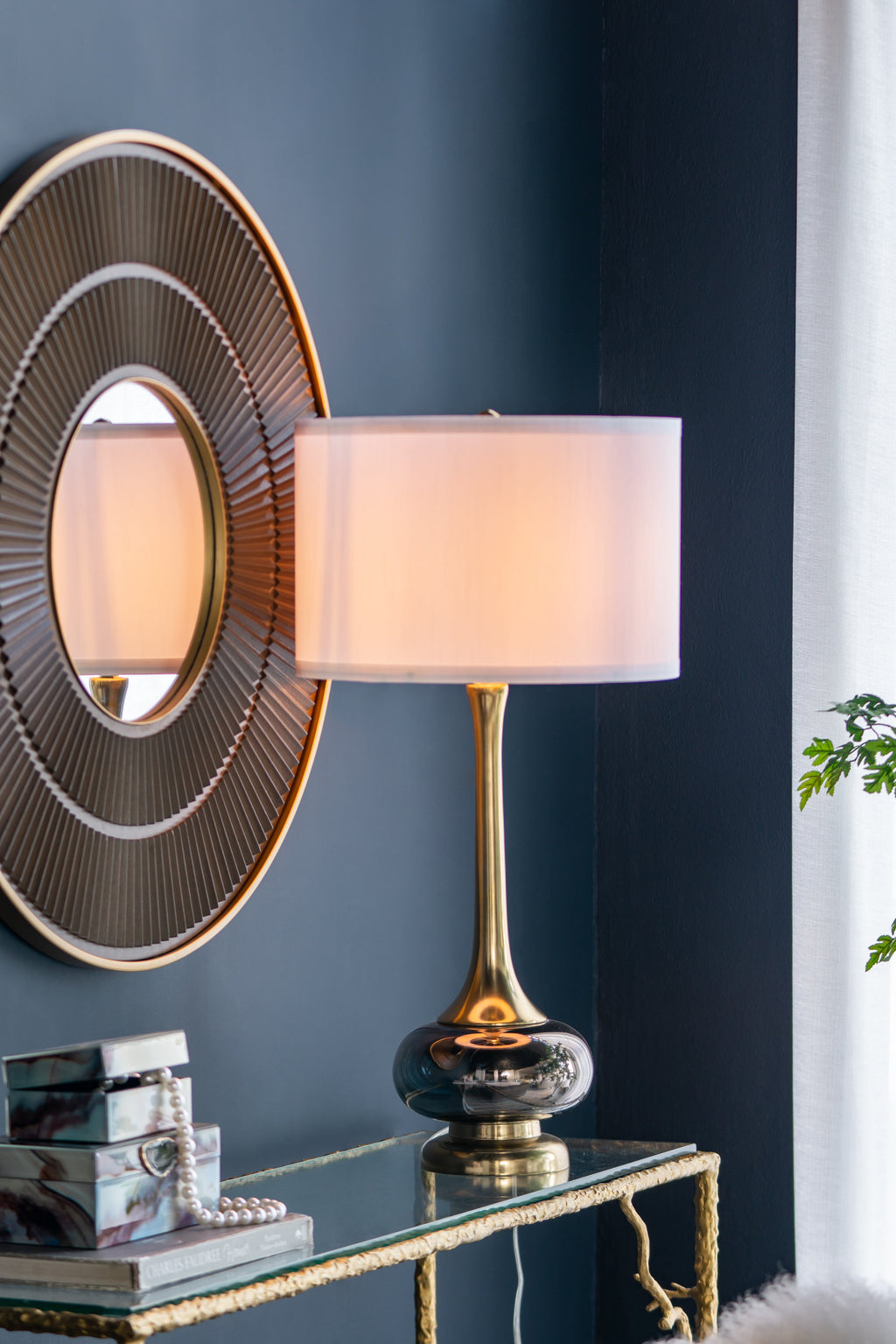 D15x29" Table Lamp with Glass Drum