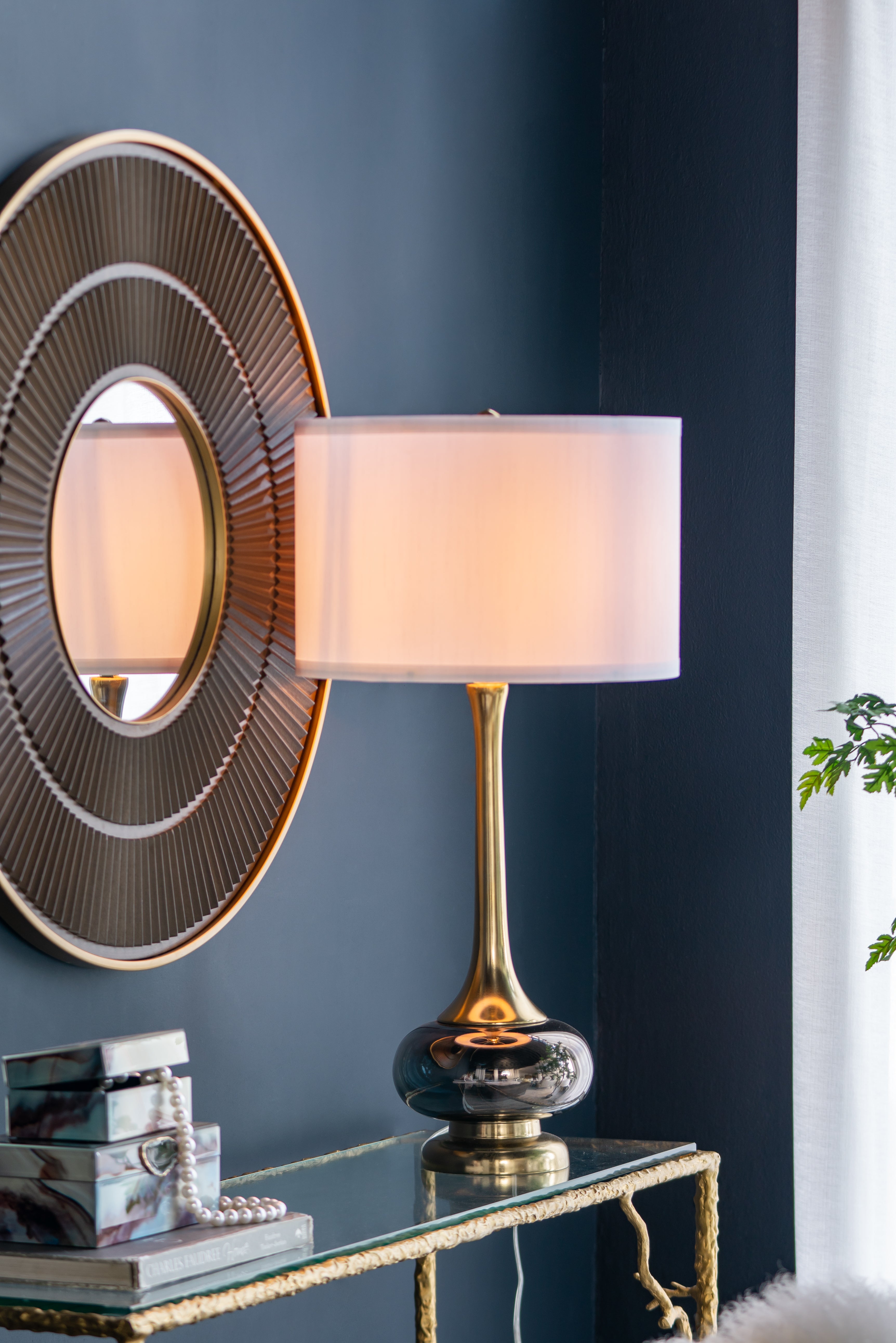 D15x29" Table Lamp with Glass Drum