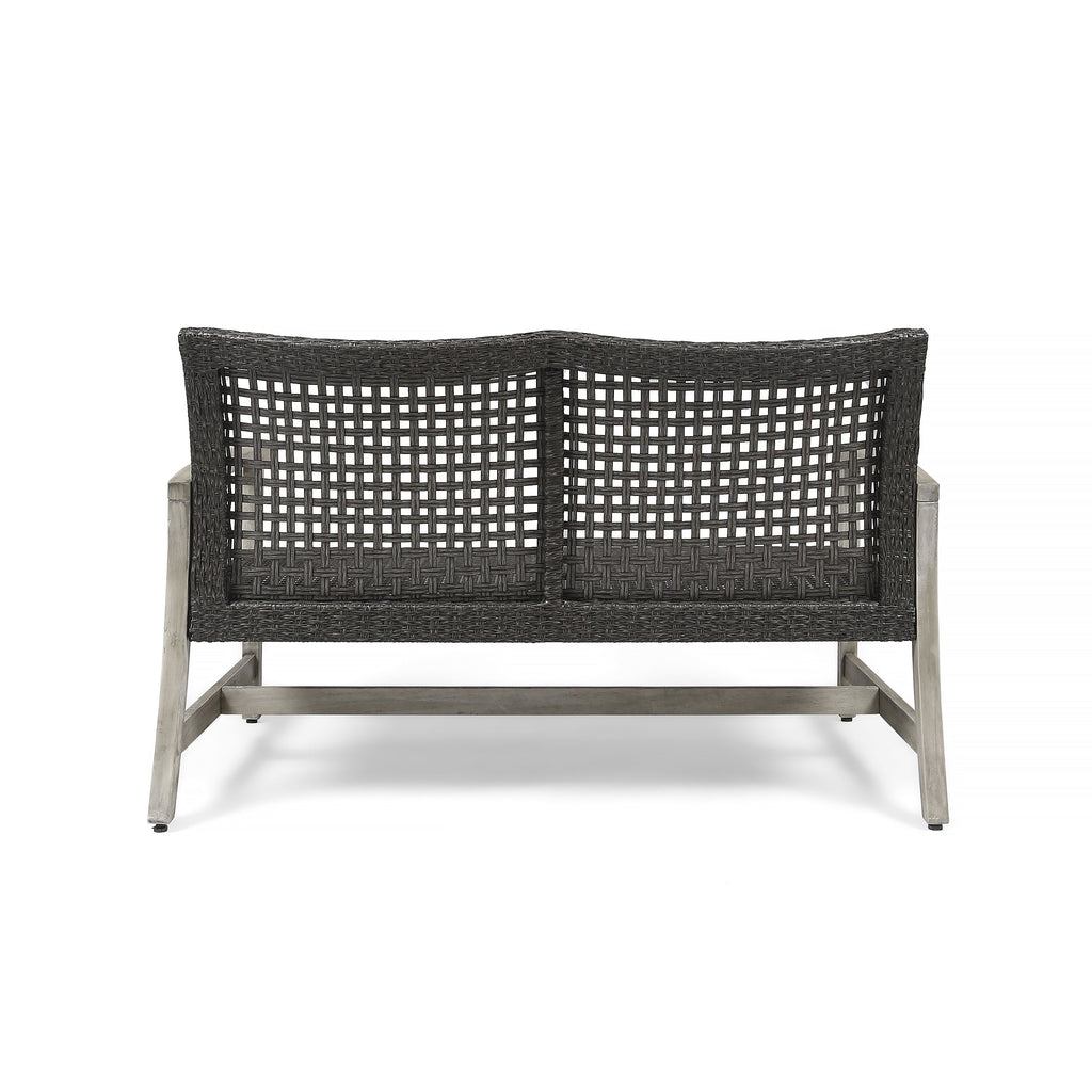 Hampton Outdoor Acacia Wood Wicker Loveseat