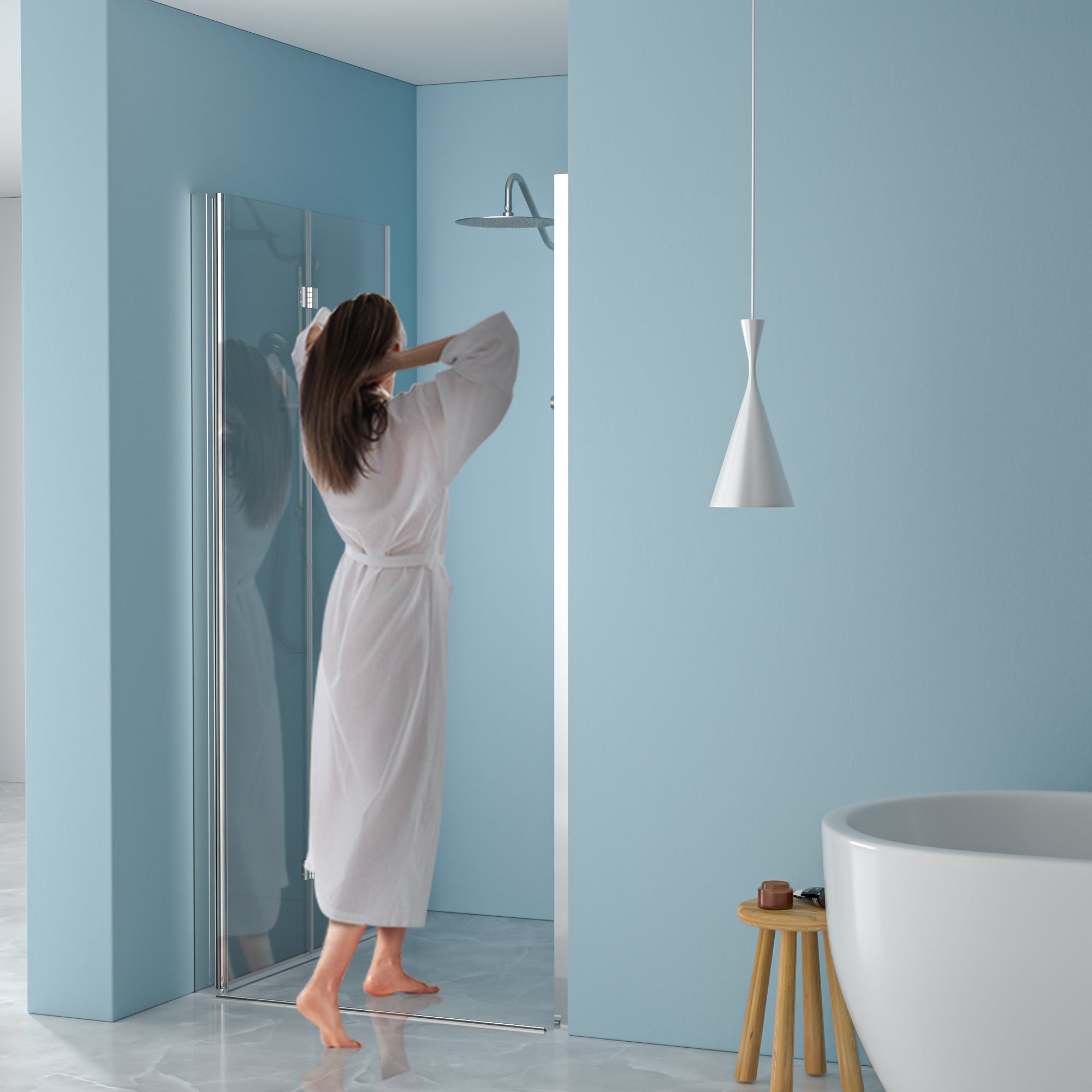 30"W x 72"H Fold Frameless Shower Door with Tempered Glass