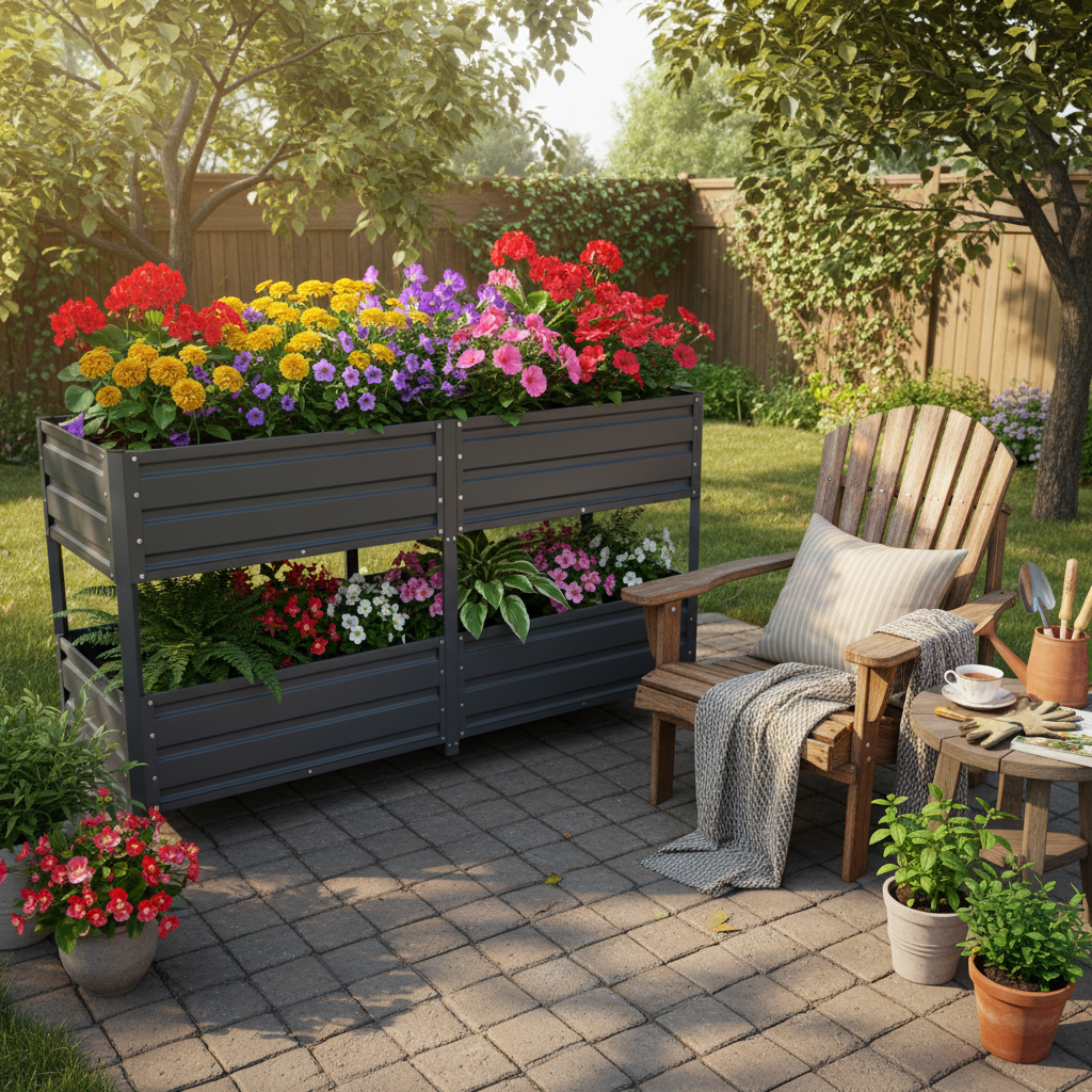 Dual Tier Staggered Elevated Metal Raised Garden Bed