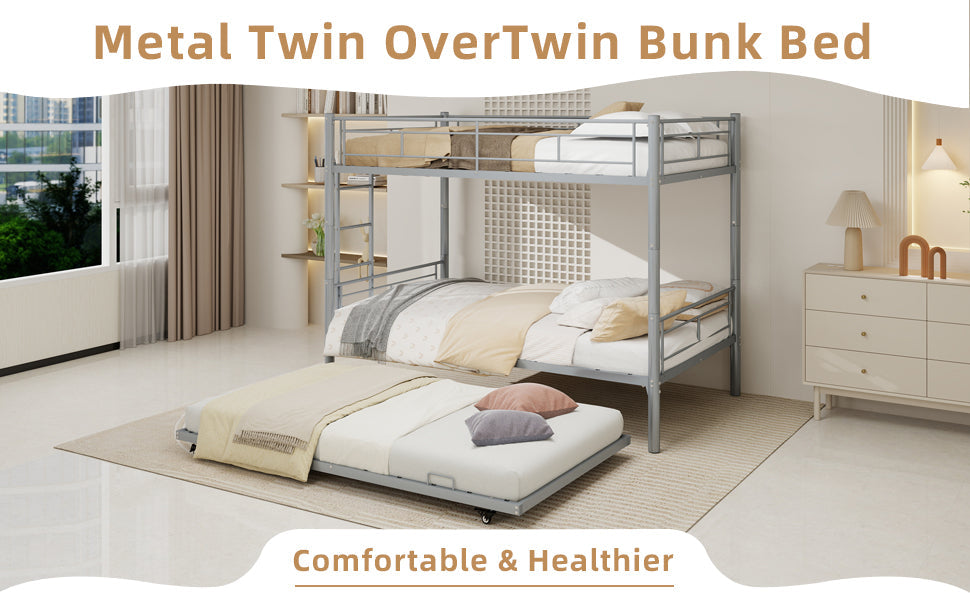 Silver Twin Metal Triple Bunk Bed Frame