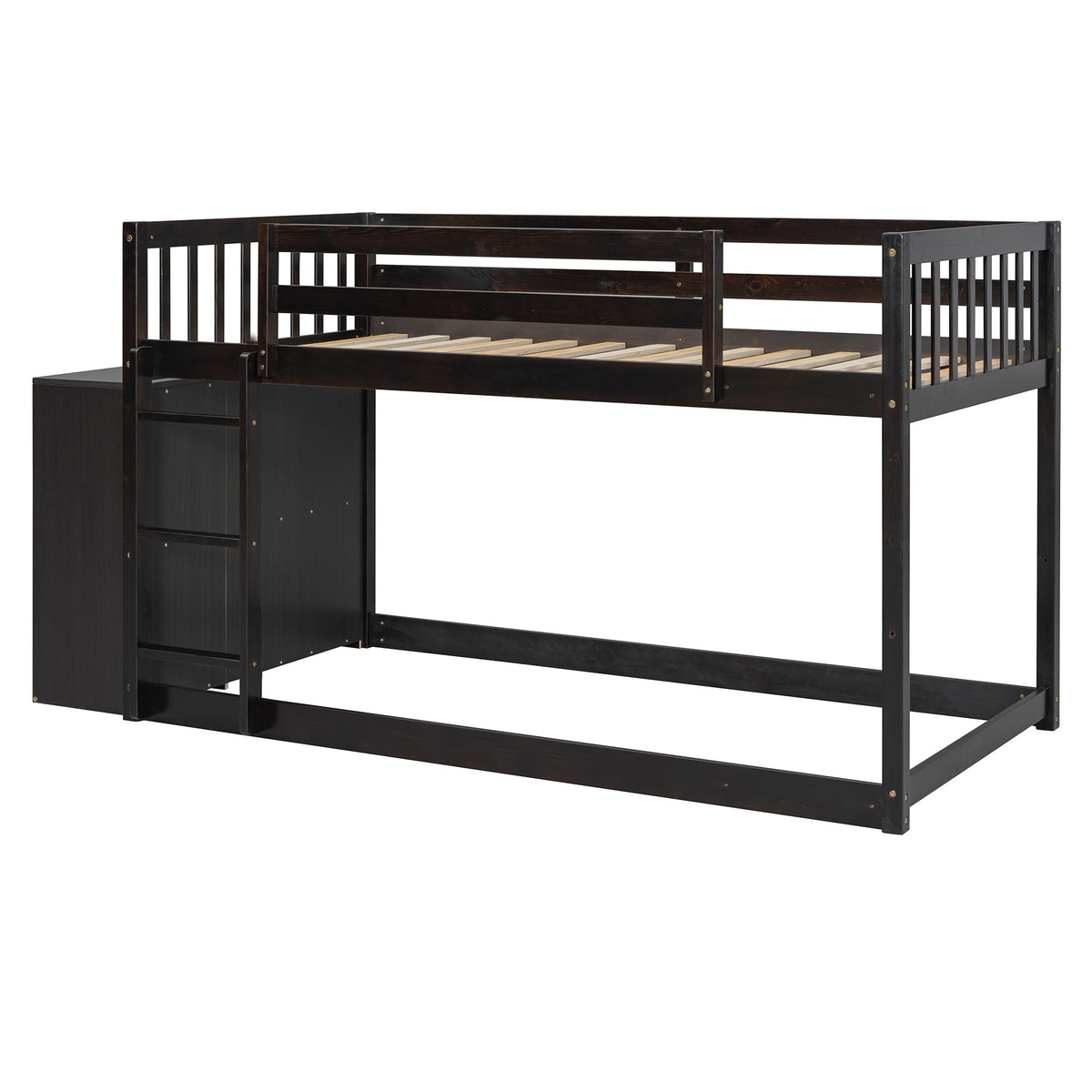 Twin Over Twin Bunk Bed with 4 Drawers and 3 Shelves - Espresso