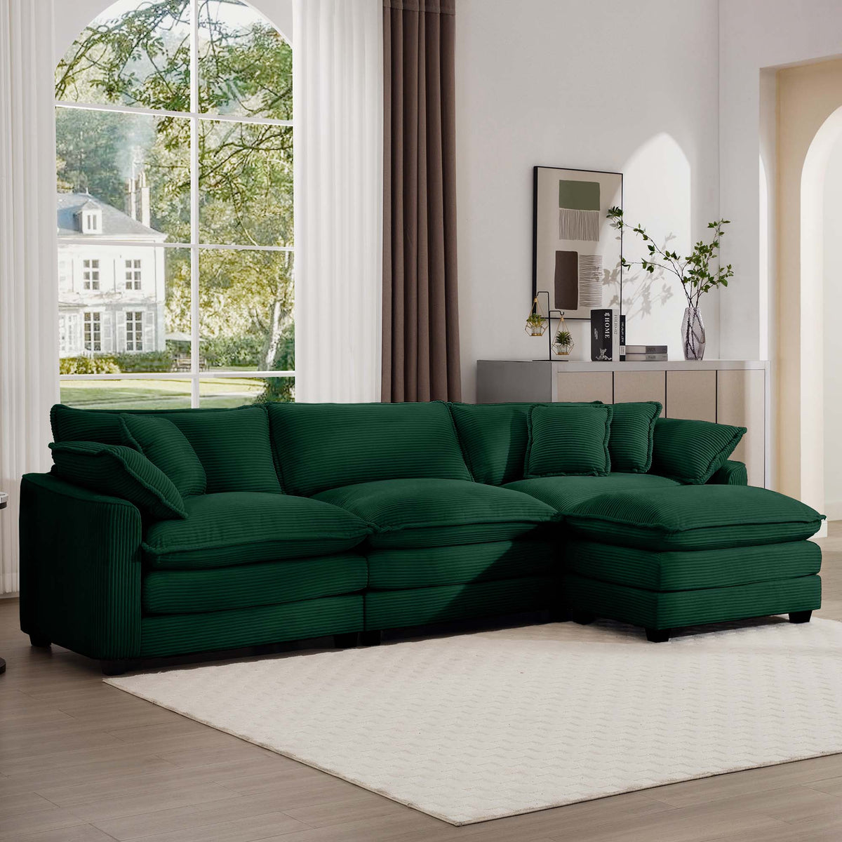 Corduroy 3-Seater Sofa with Ottoman