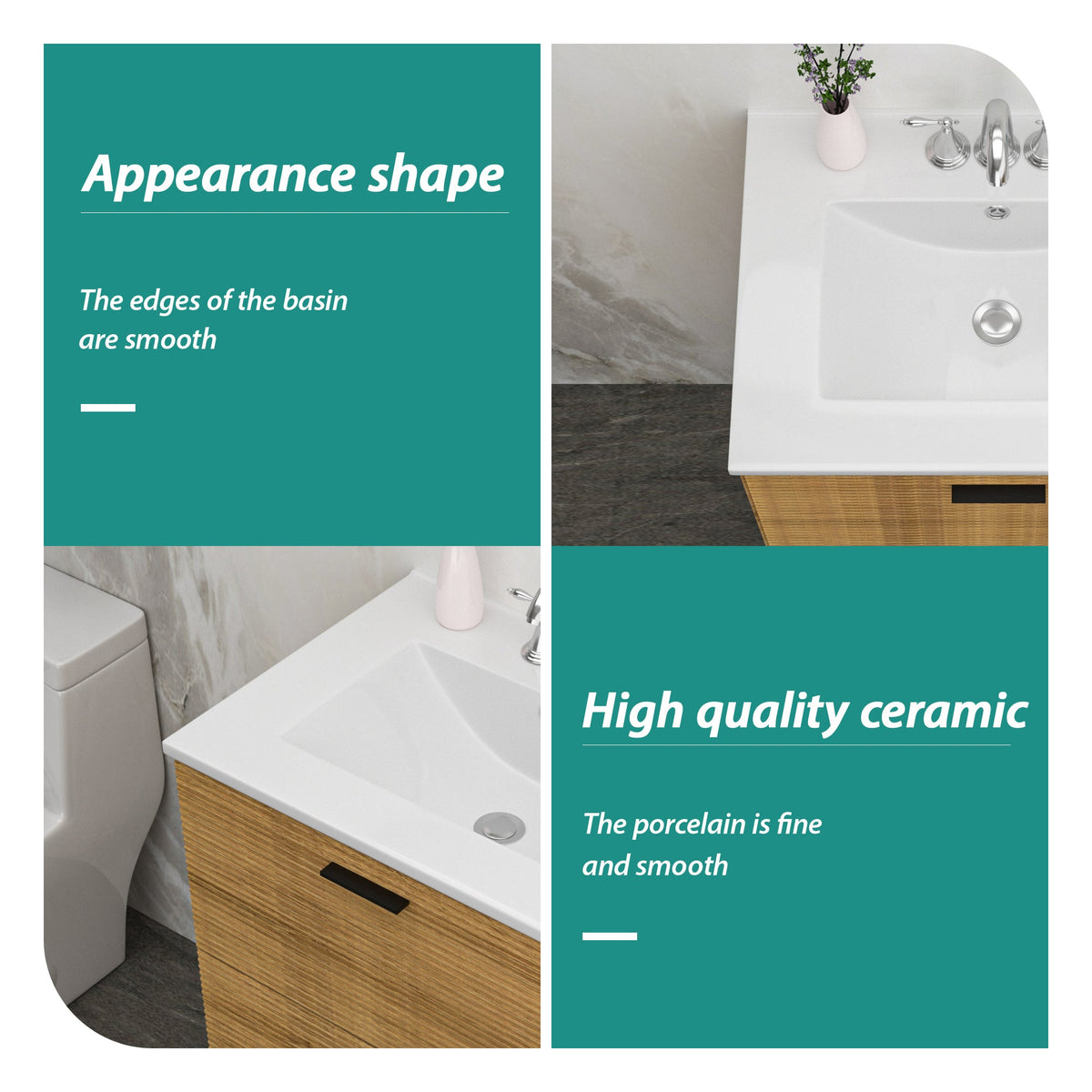 24"x18" White Rectangular Single Vanity Top with Faucet Holes