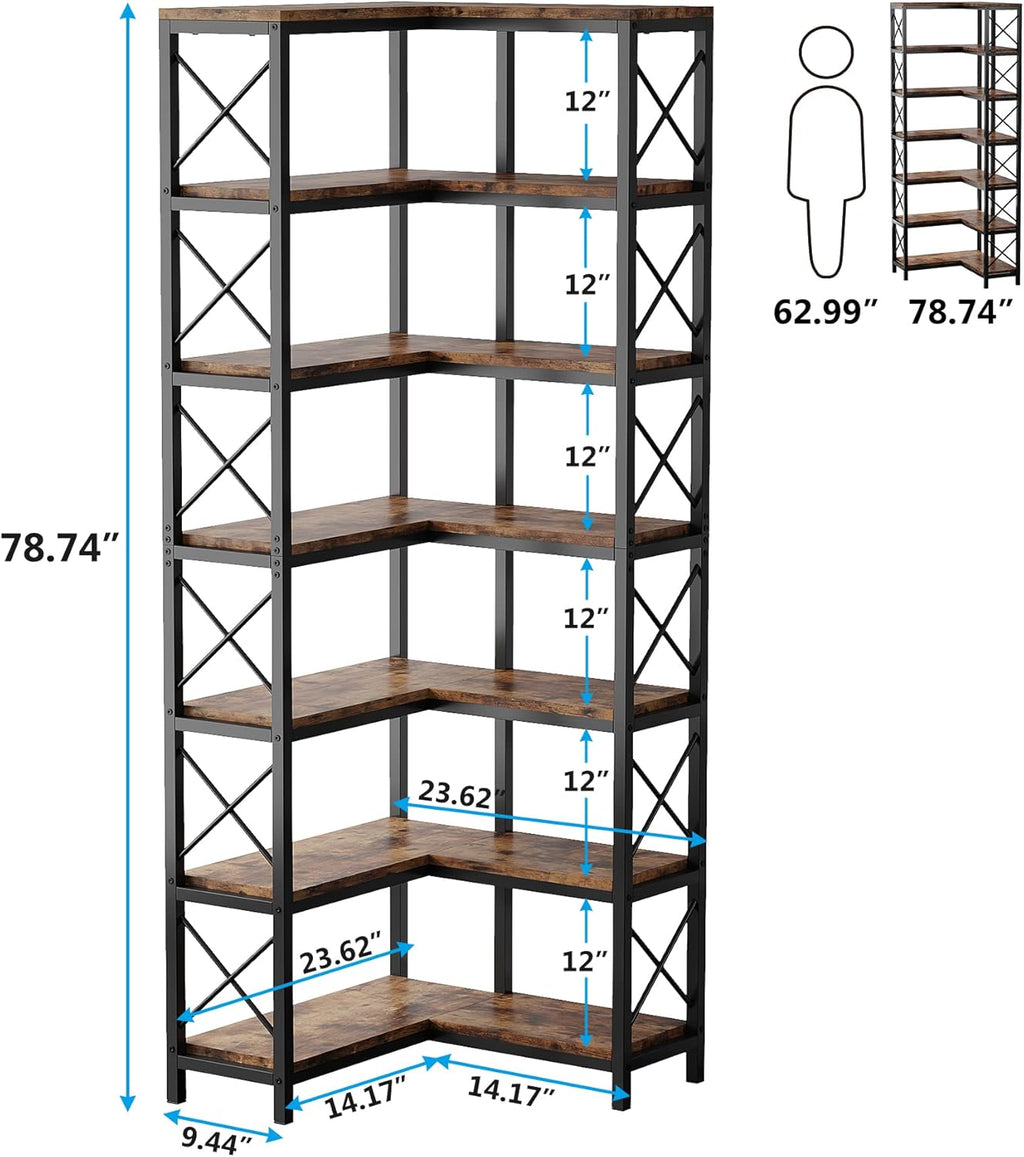 79.53" Tall 7-Tier Large Corner Bookshelf