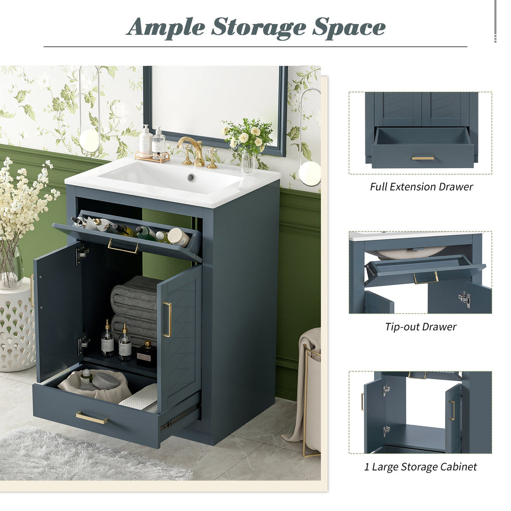 24" Bathroom Vanity with Integrated Ceramic Sink