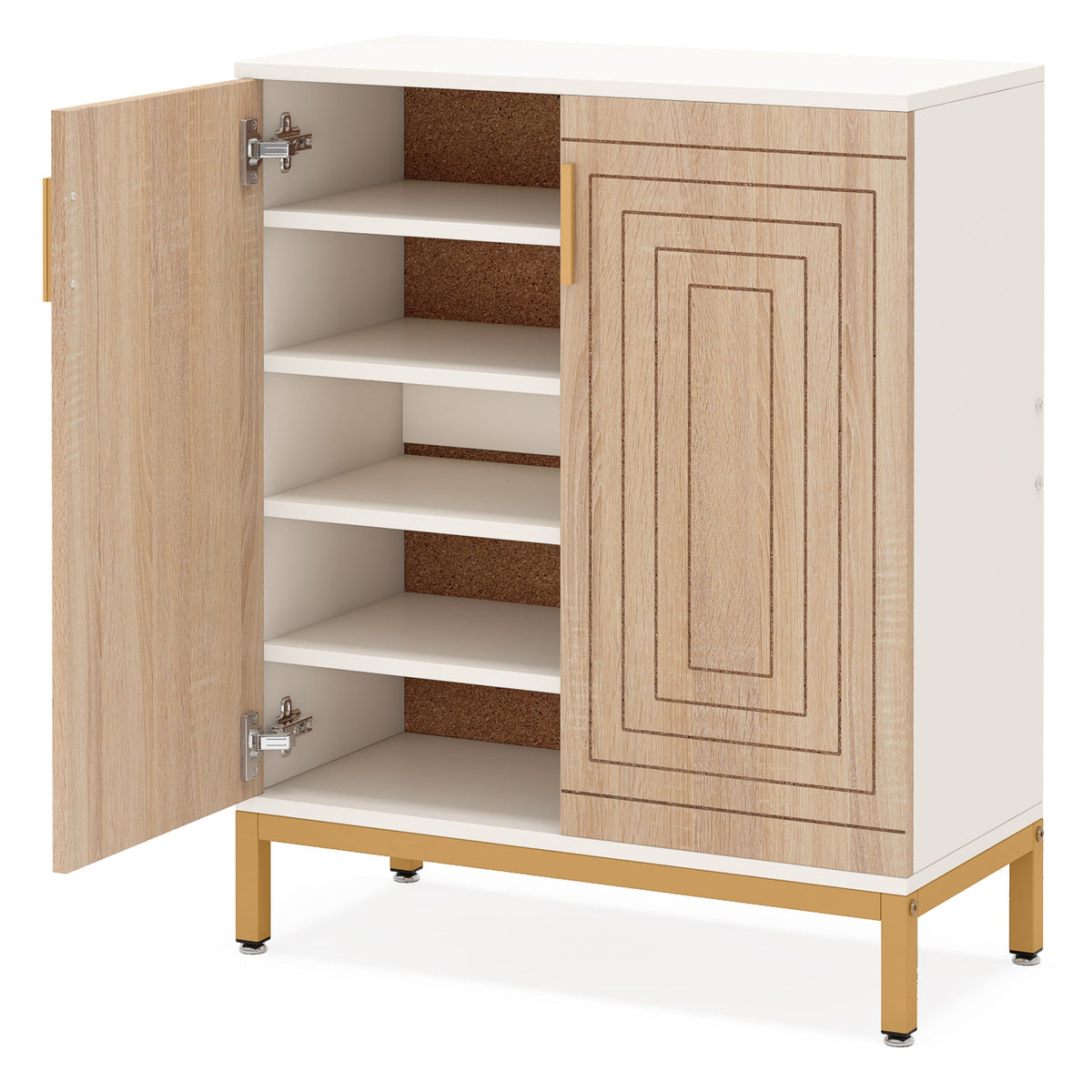 31.5" White & Natural Wood Shoe Cabinet