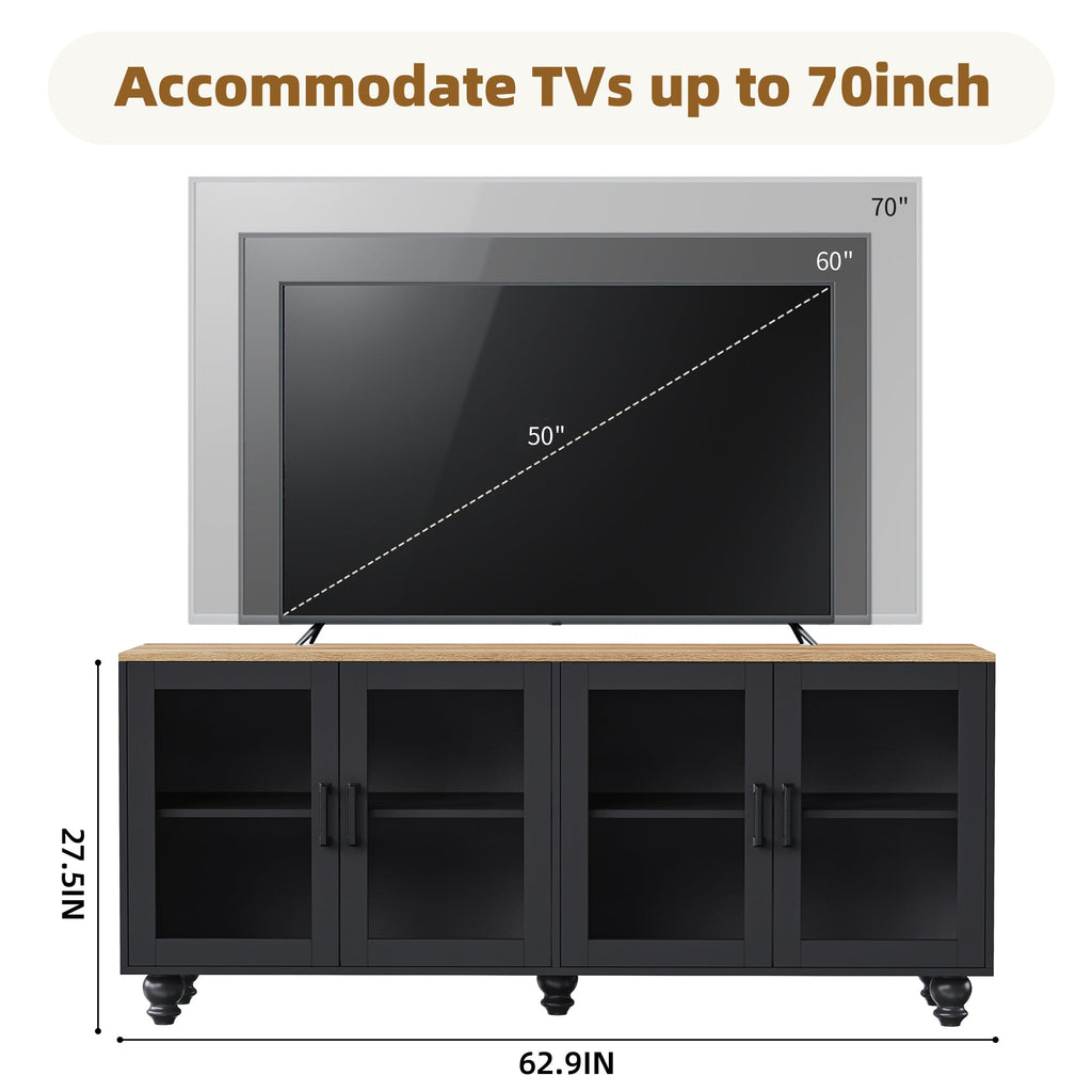 ON-Trend Farmhouse TV Stand with Solid Wood Gourd-Shaped Legs