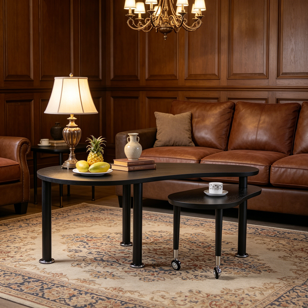 Contemporary Rotatable Cocktail Table with Solid Rubber Wood Legs
