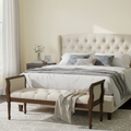 Classic Tufted Upholstered Bench with Curved Arms