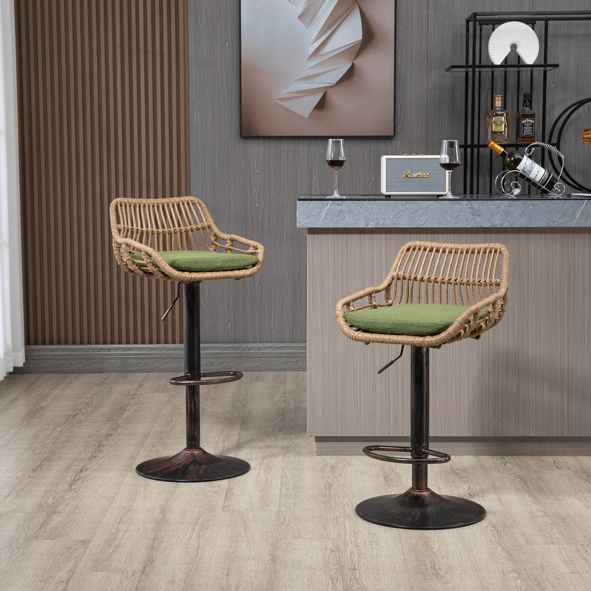 Modern Swivel Bar Stools Set of 2 Adjustable Counter Height Chairs