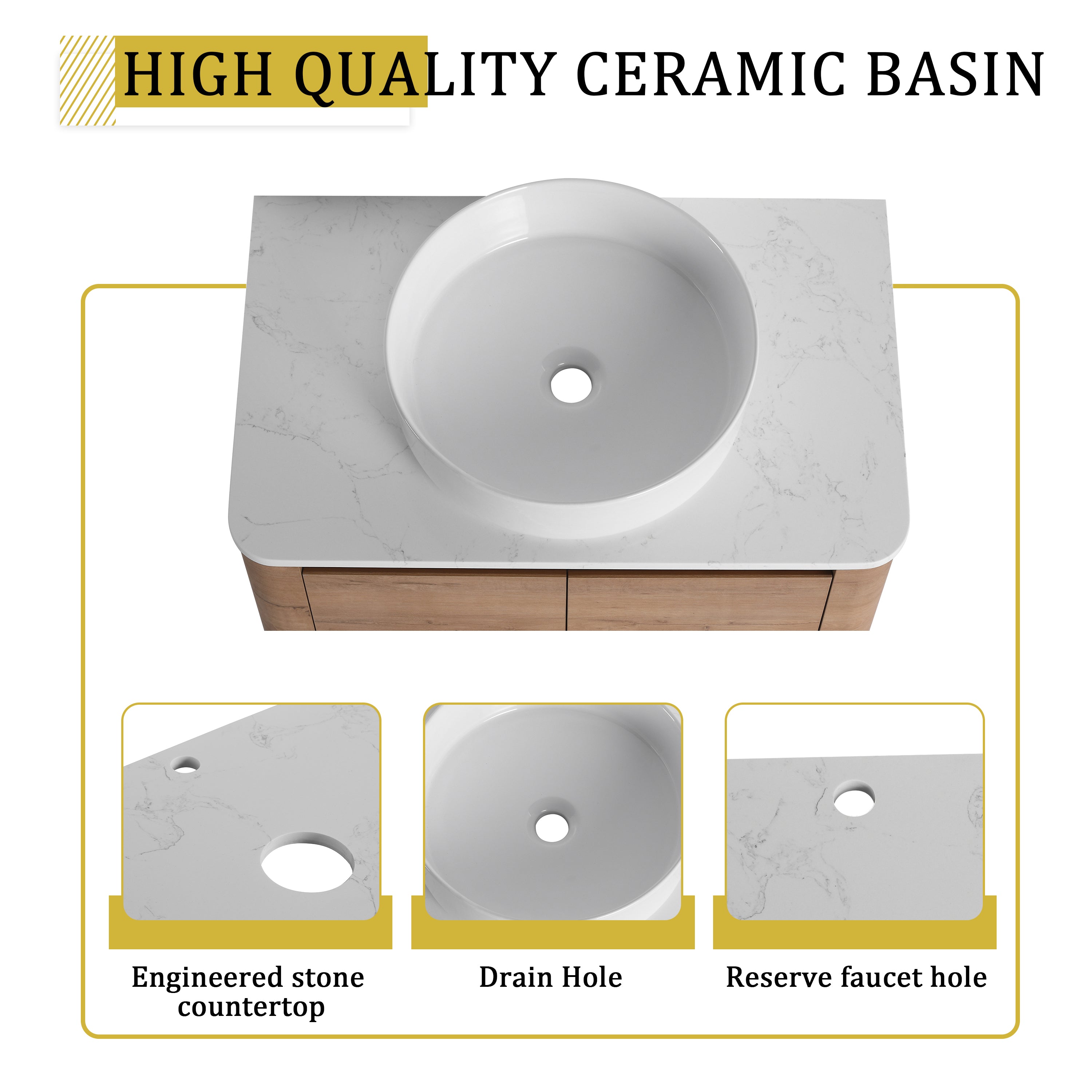 54" Wall-Mounted Bathroom Vanity with Ceramic Art Sink