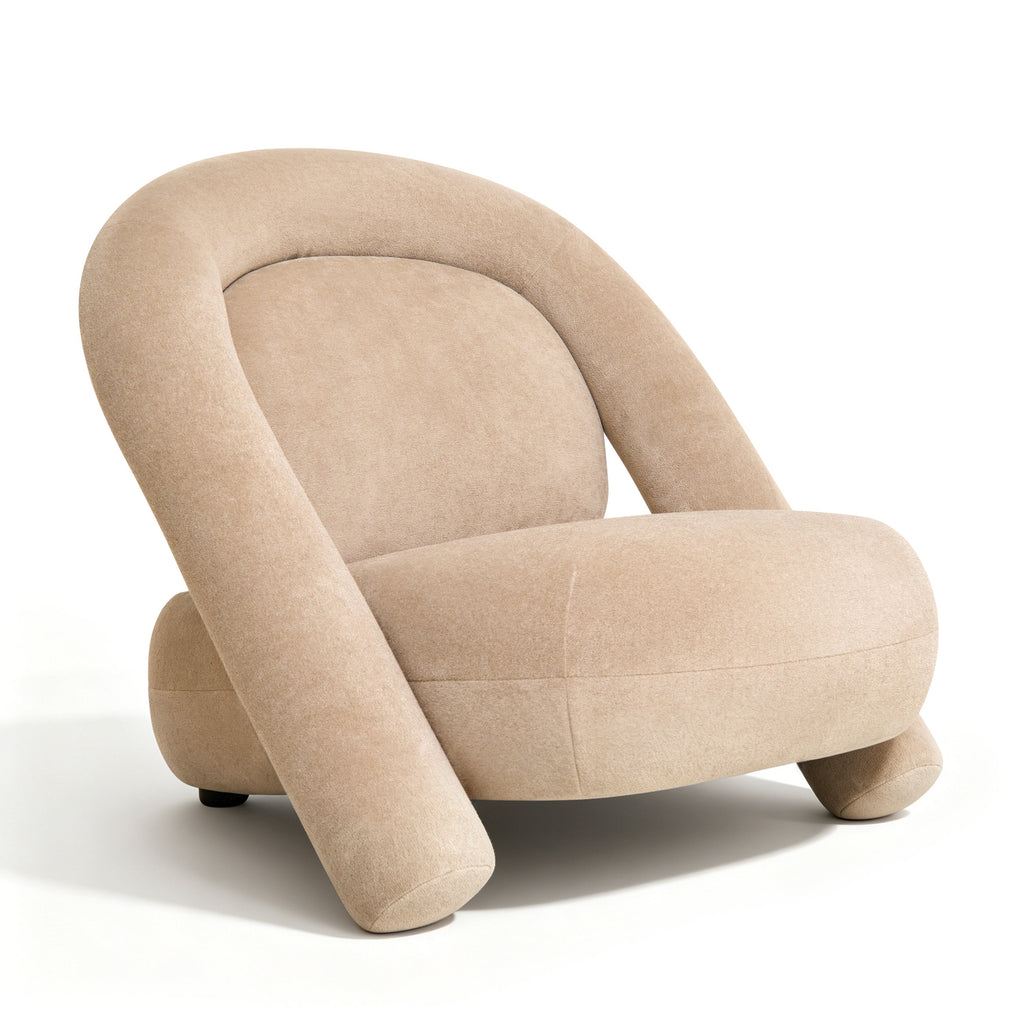 Lounge Chair in Dark Beige Velvet