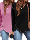 Europe And America New Women's Solid Button Irregular Edge T-shirt