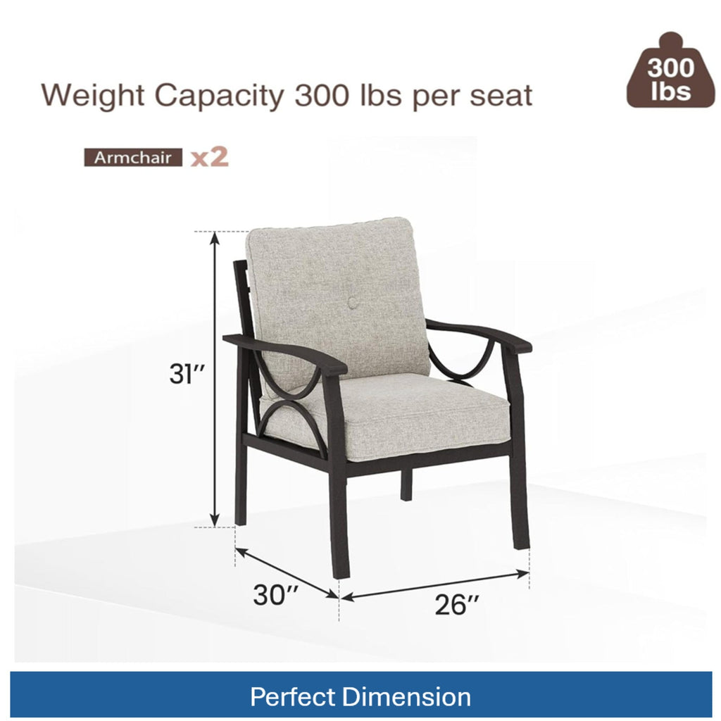 5-Piece Metal Patio Furniture Set, 5-Seat All-Weather Conversation Sofa
