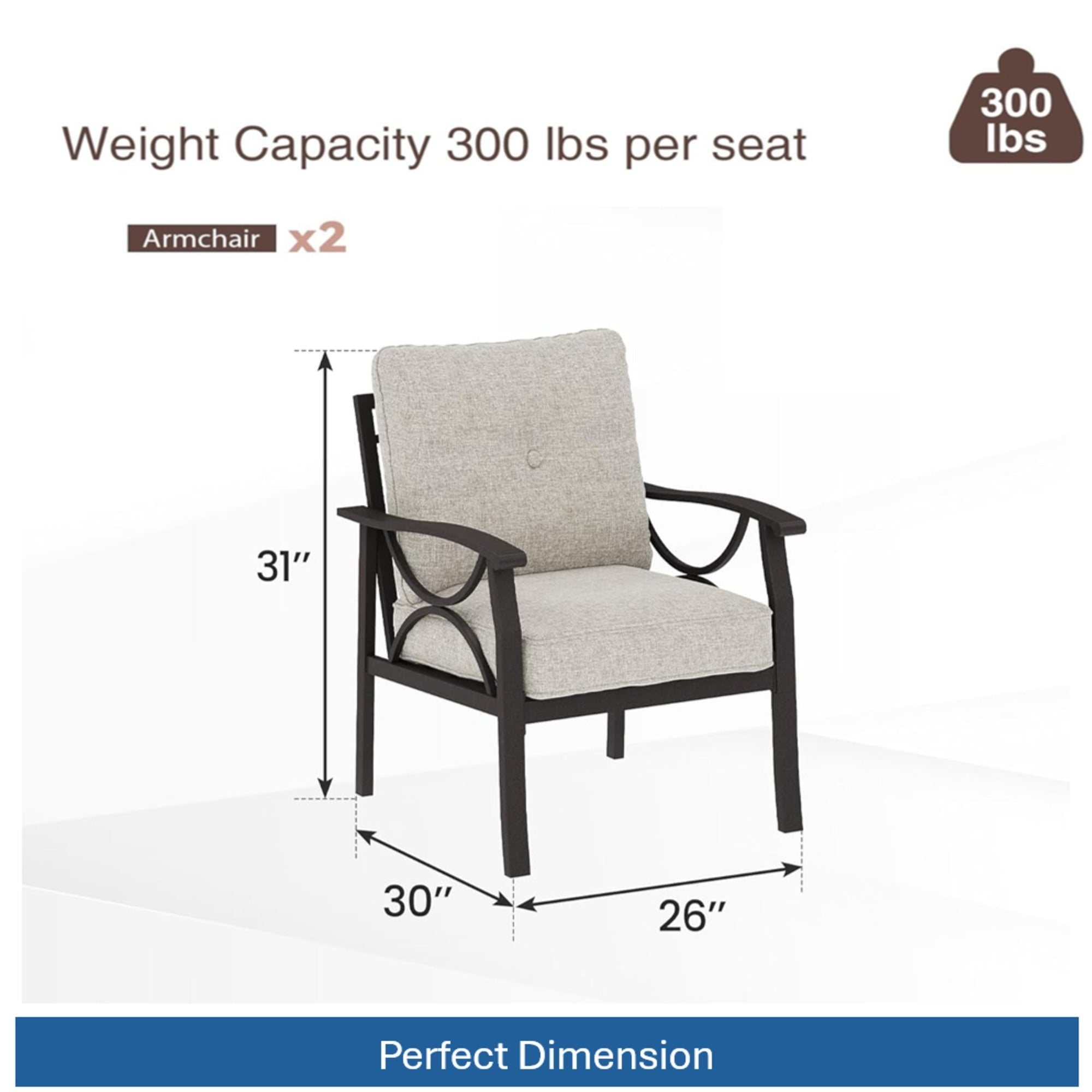 5-Piece Metal Patio Furniture Set, 5-Seat All-Weather Conversation Sofa