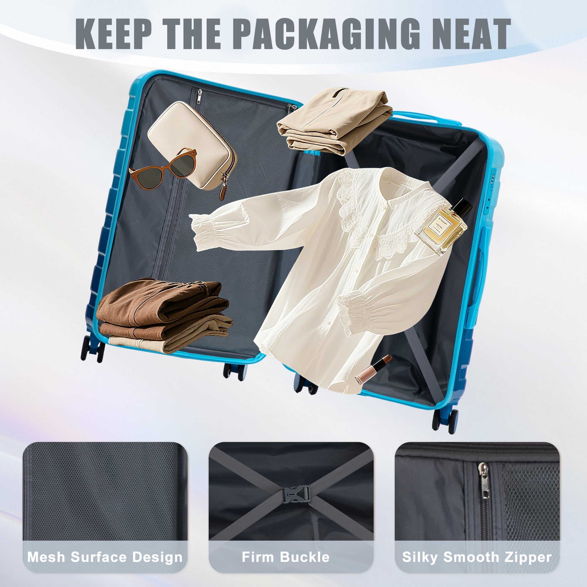 3-Piece Luggage Set - Gradient Color Spinner Wheels