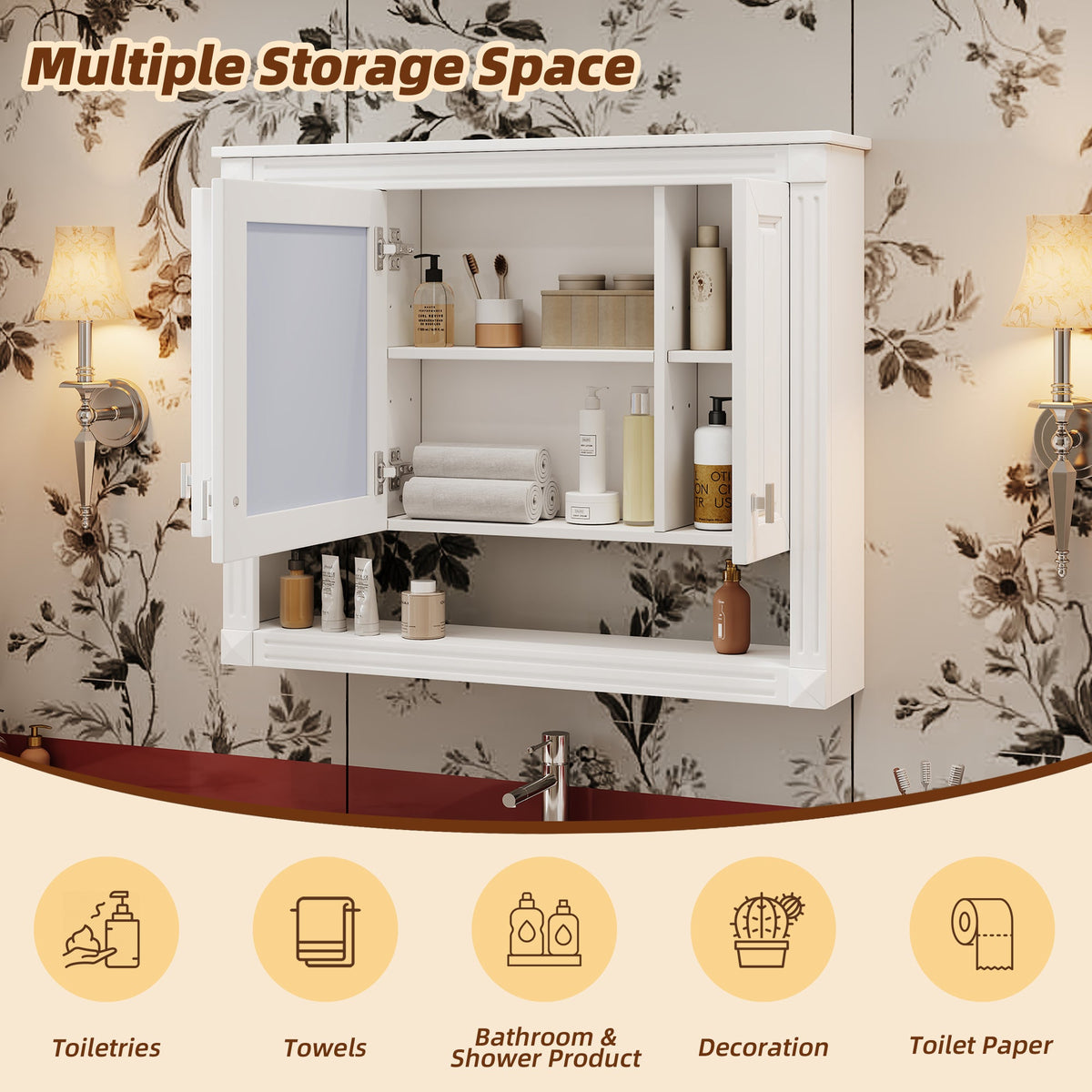 35 Inch Bathroom Wall Cabinet with Mirror