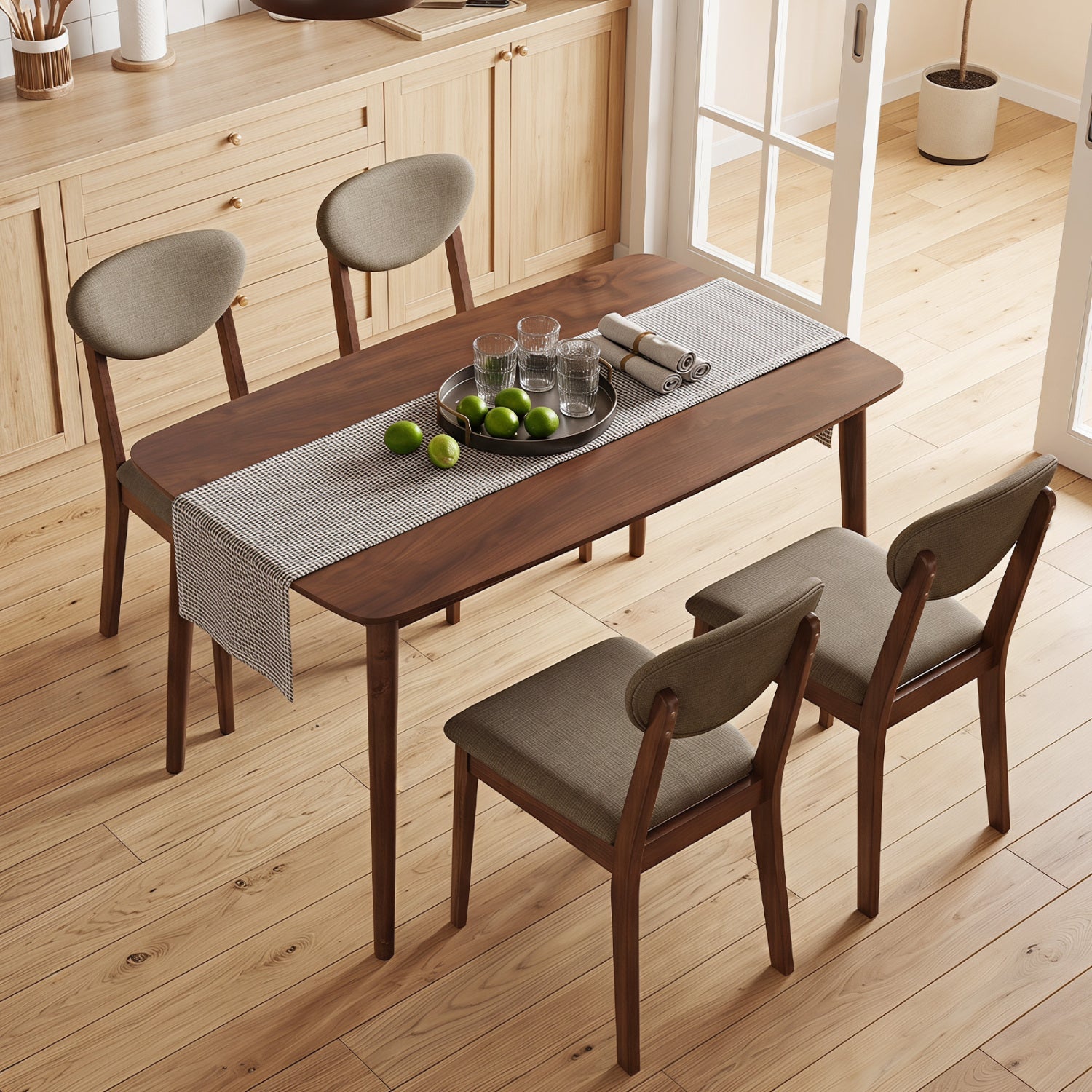 5-Piece Dining Set with Rectangular Table & 4 Fabric Chairs