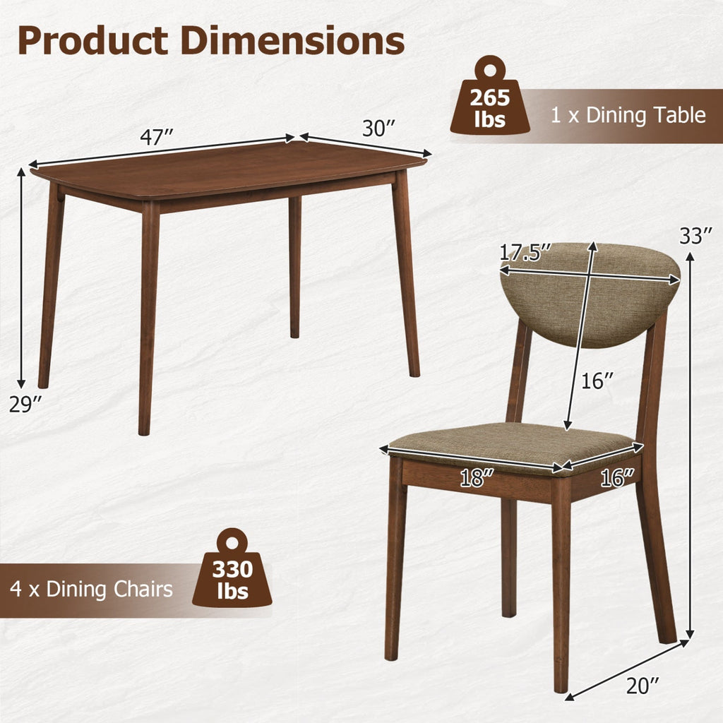 5-Piece Dining Set with Rectangular Table & 4 Fabric Chairs