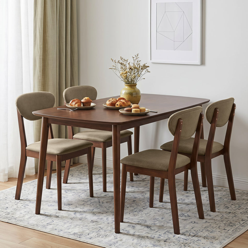 5-Piece Dining Set with Rectangular Table & 4 Fabric Chairs