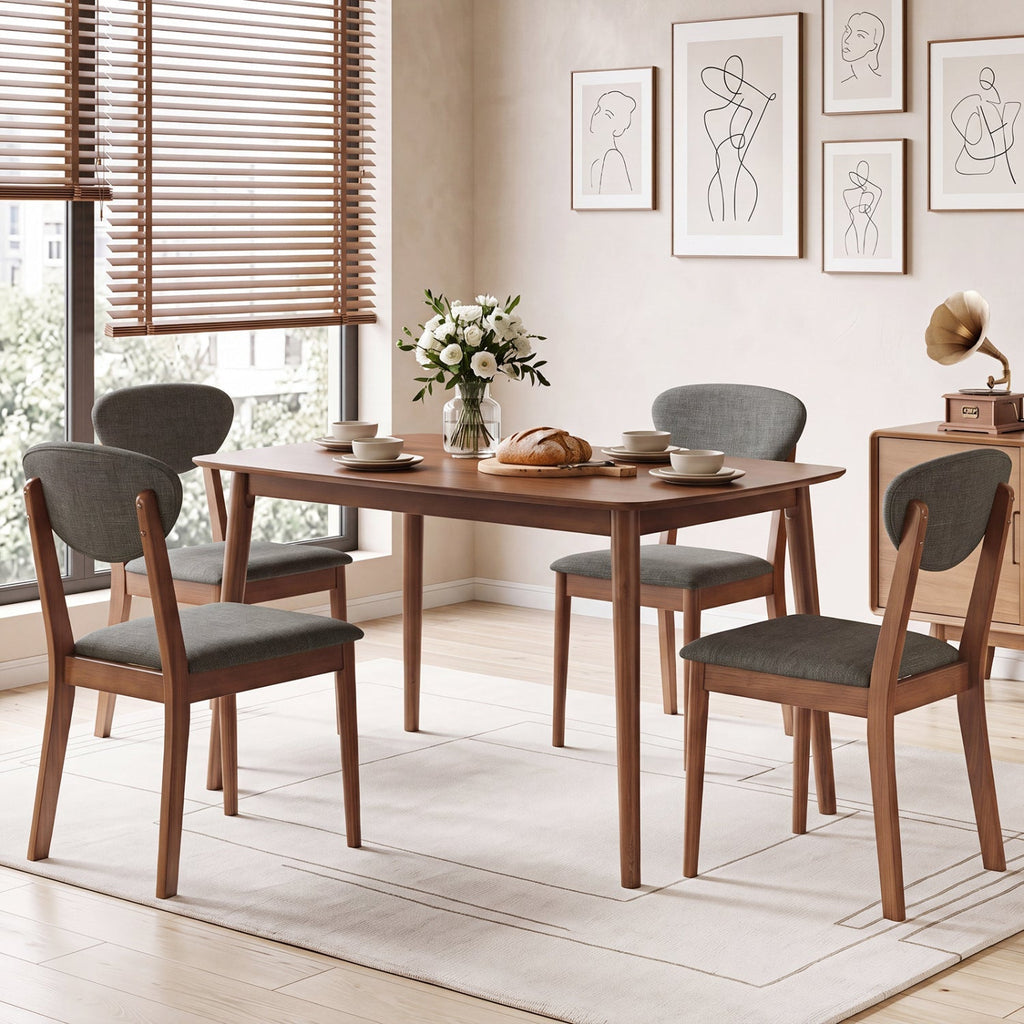 5-Piece Dining Set with Rectangular Table & 4 Fabric Chairs