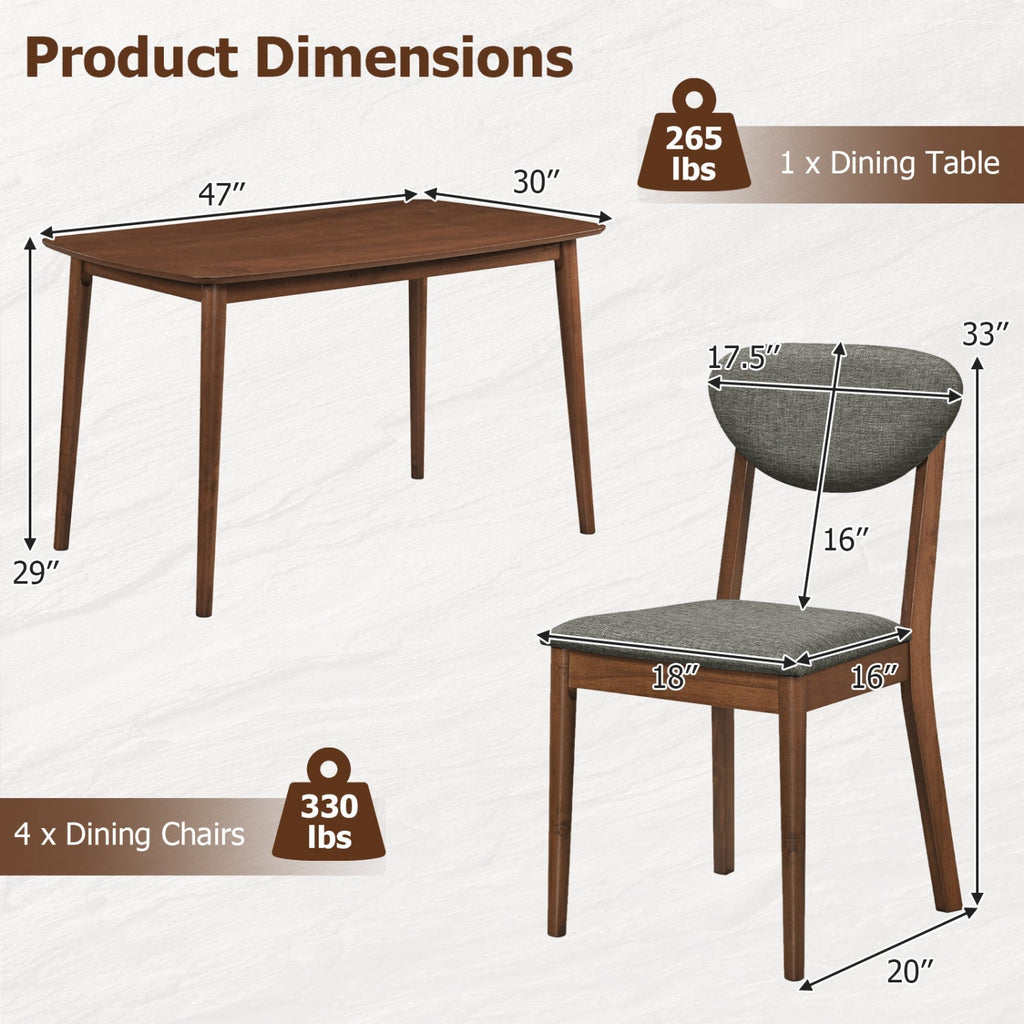 5-Piece Dining Set with Rectangular Table & 4 Fabric Chairs