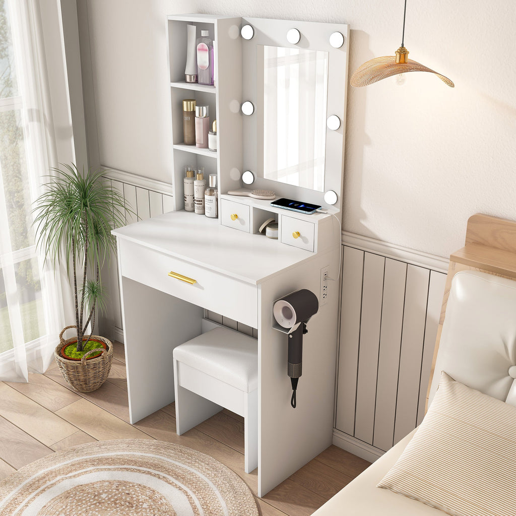 Vanity Table with Mirror & Adjustable LED Lights